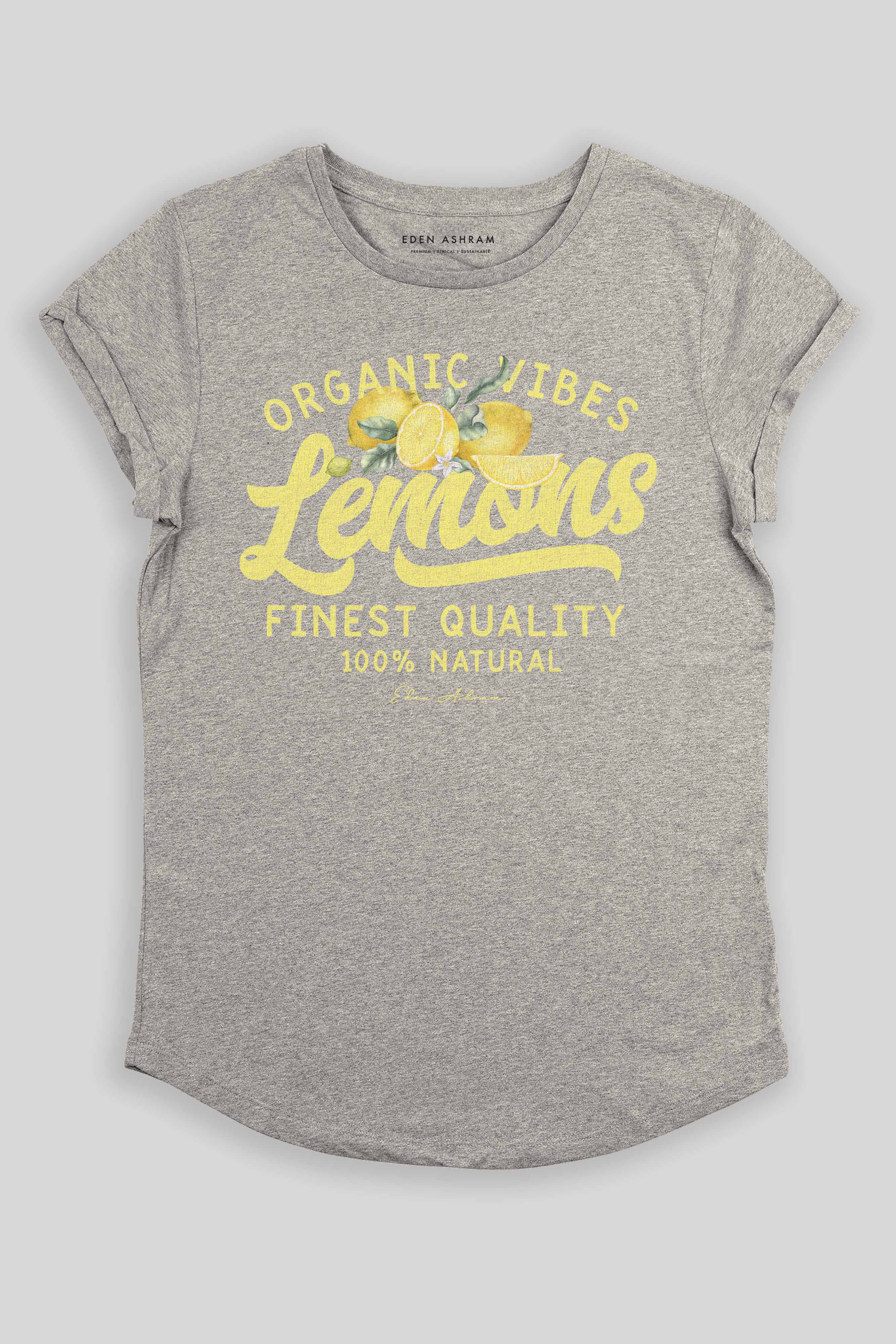 Eden Ashram Lemons Premium Rolled Sleeve T-Shirt Heather Grey