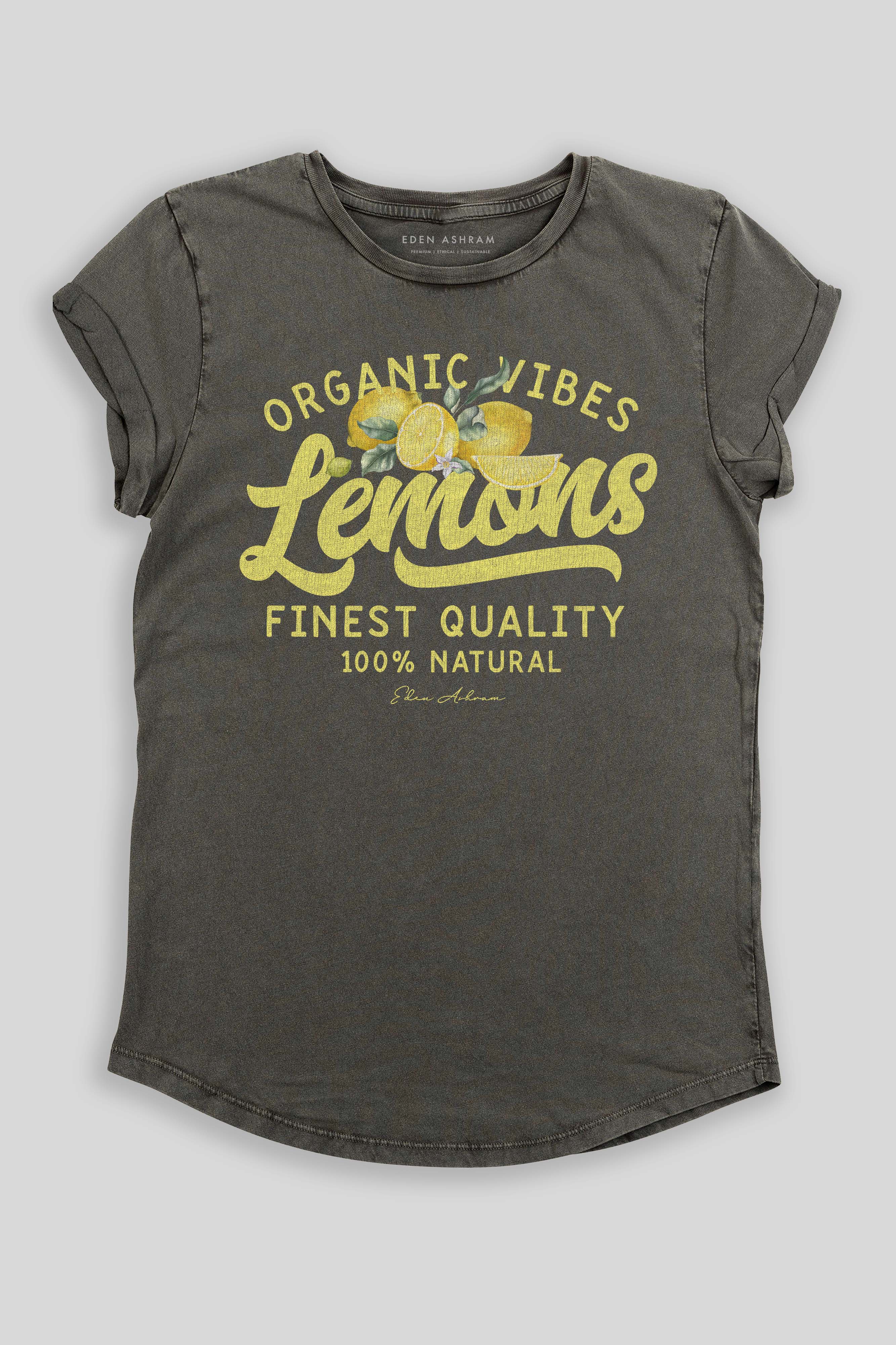 Eden Ashram Lemons Premium Rolled Sleeve T-Shirt Stonewash Grey