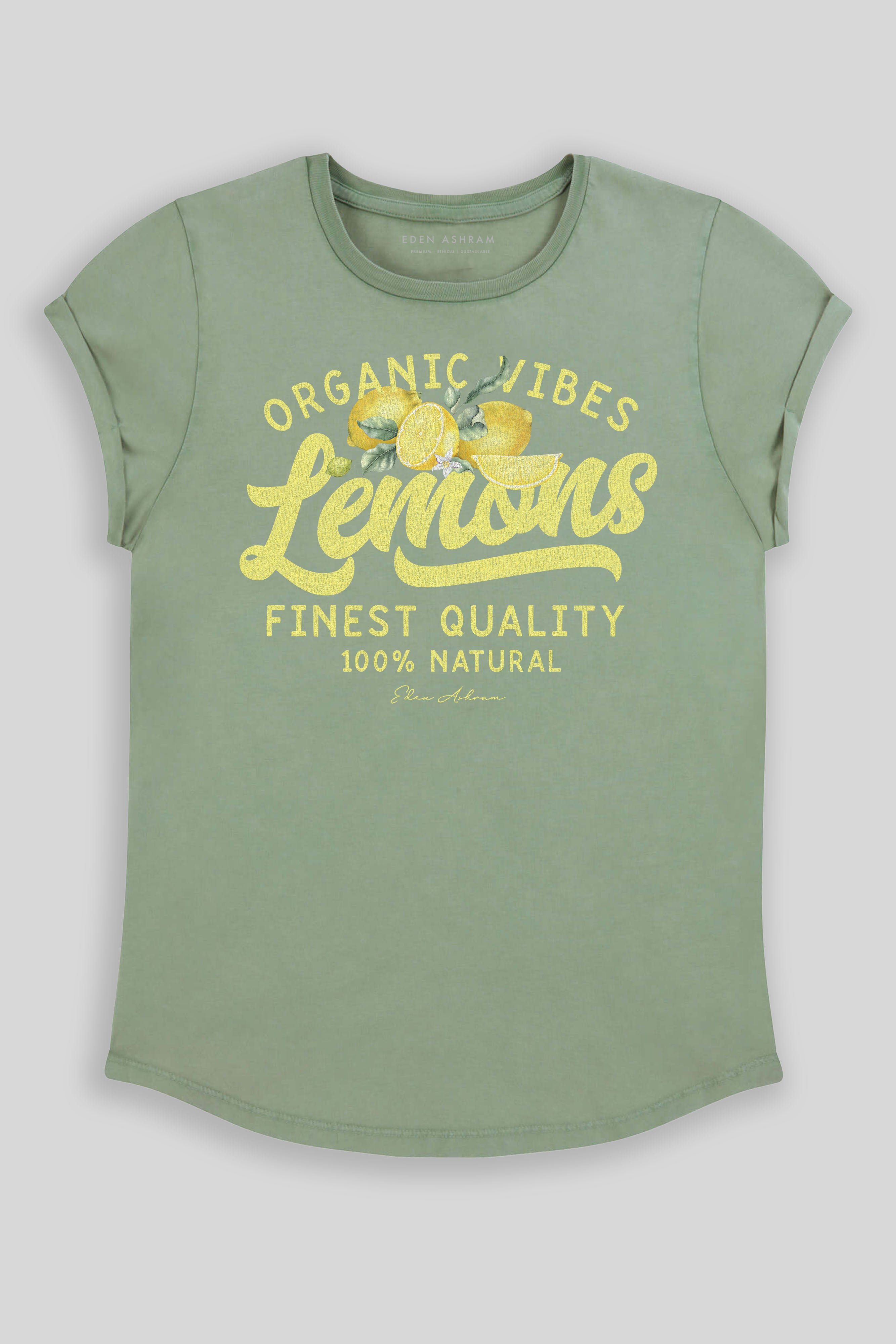 Eden Ashram Lemons Premium Rolled Sleeve T-Shirt Stonewash Sage