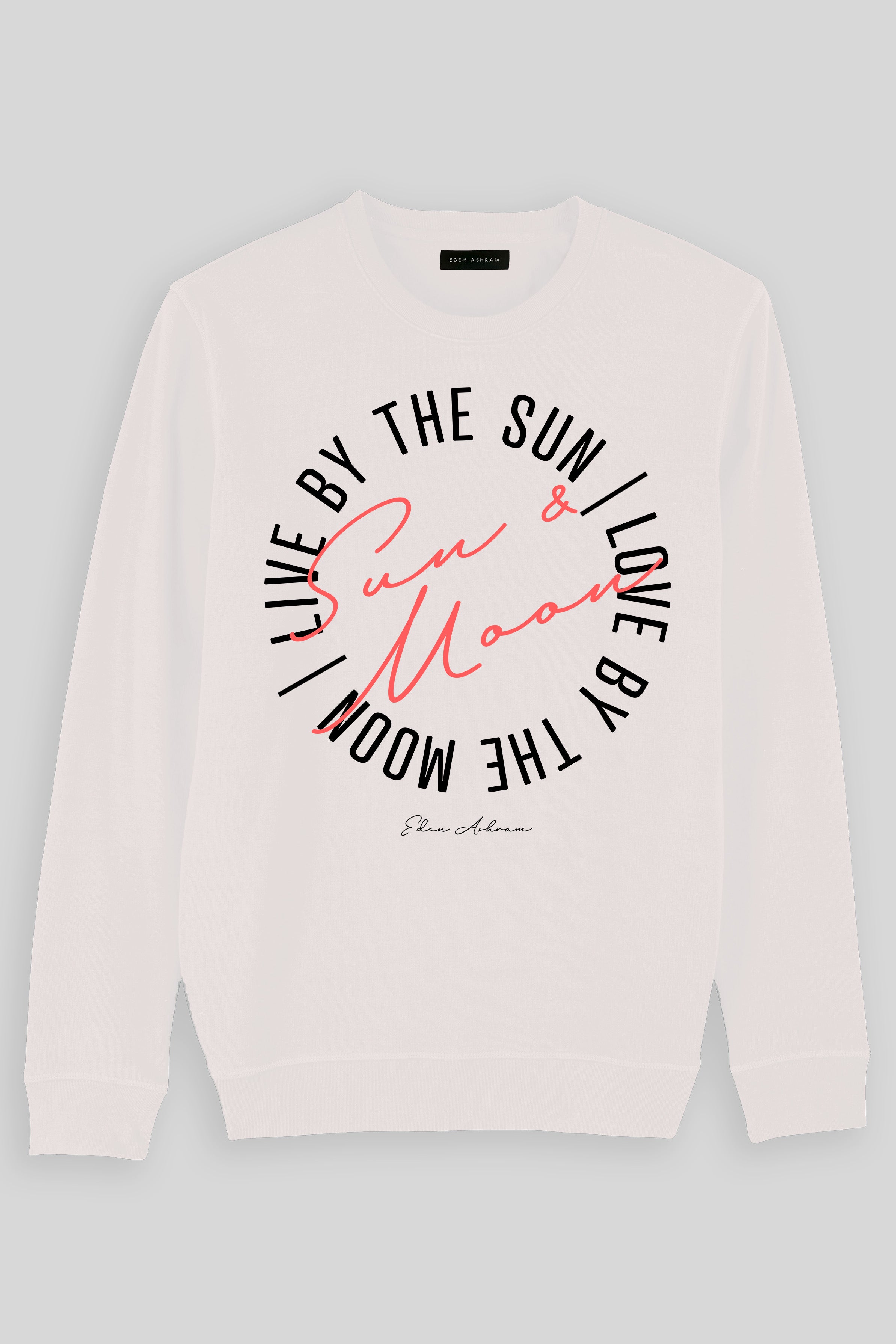 Eden Ashram Live By The Sun | Love By The Moon Premium Crew Neck Sweatshirt Vintage White