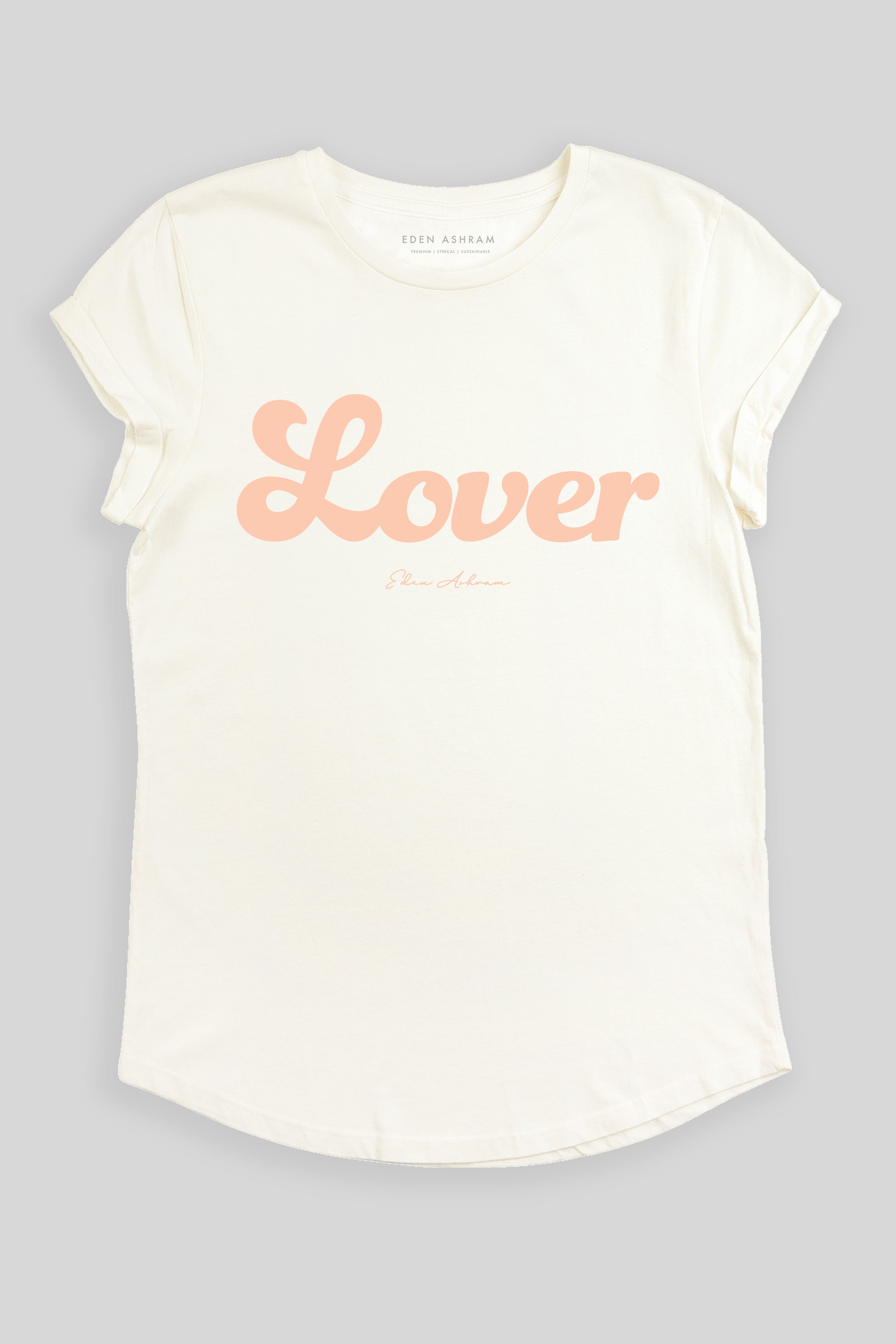 Eden Ashram Lover Premium Rolled Sleeve T-Shirt Stonewash White