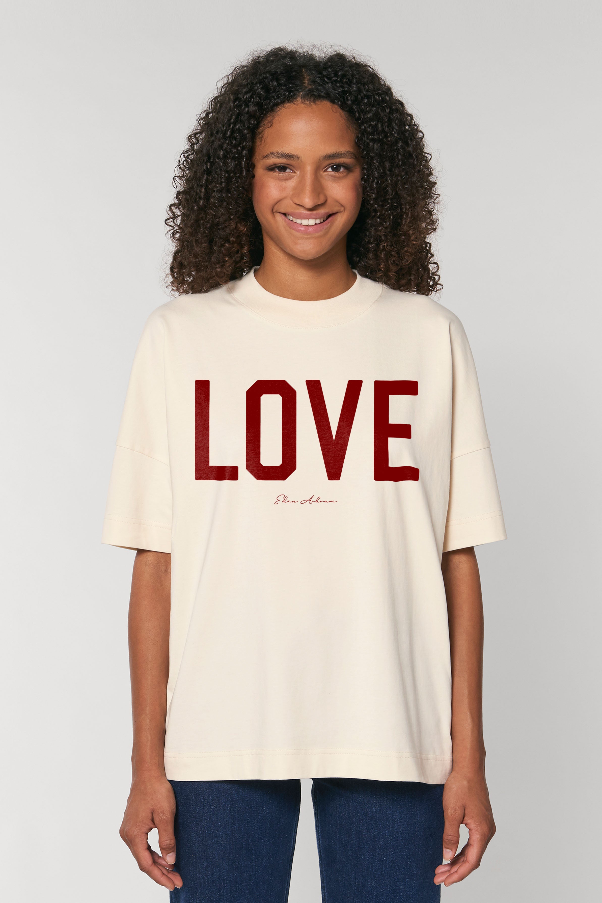 EDEN ASHRAM Love Premium Oversized Organic Dropped Shoulder T-Shirt