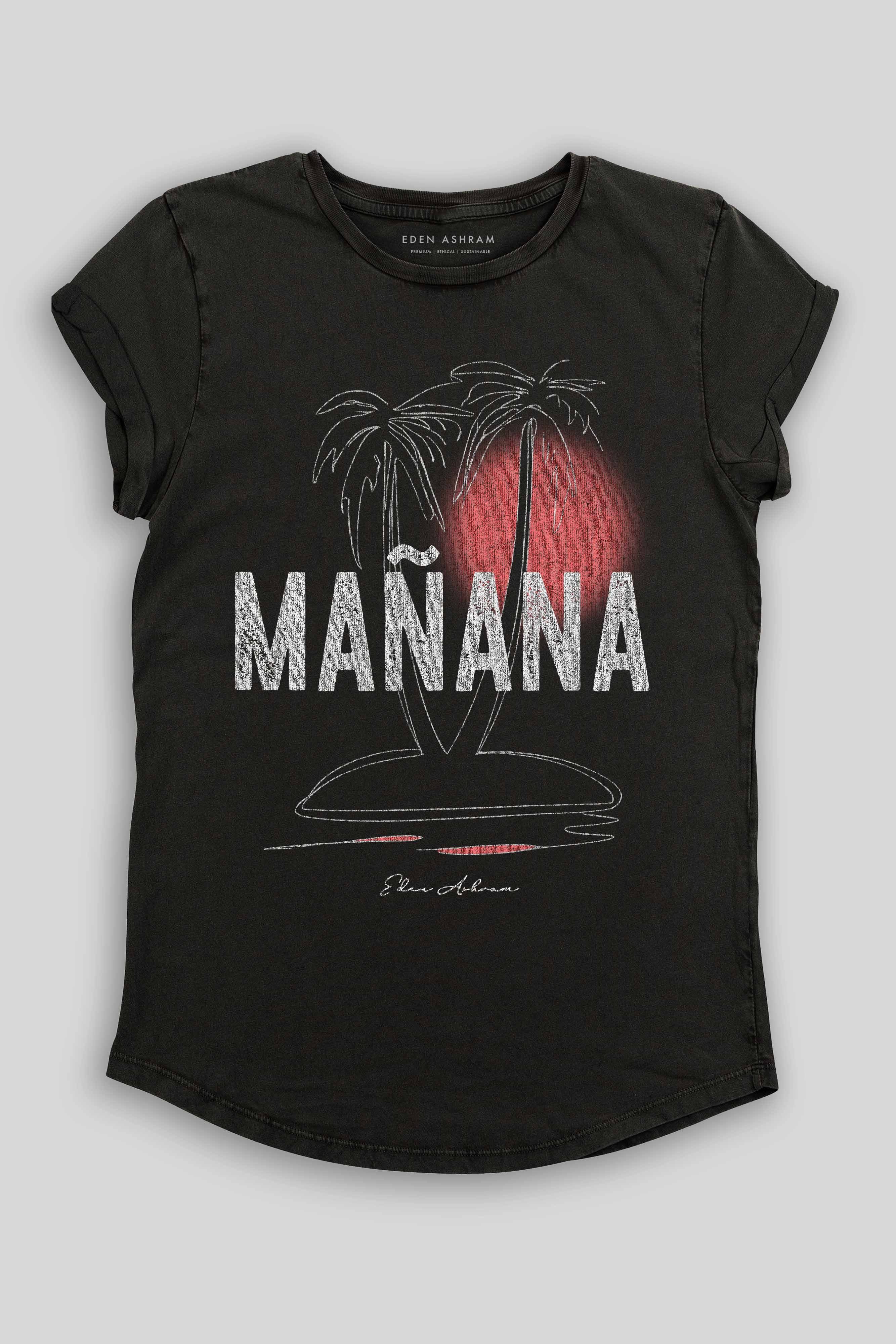 Eden Ashram Mañana Premium Rolled Sleeve T-Shirt Stonewash Black