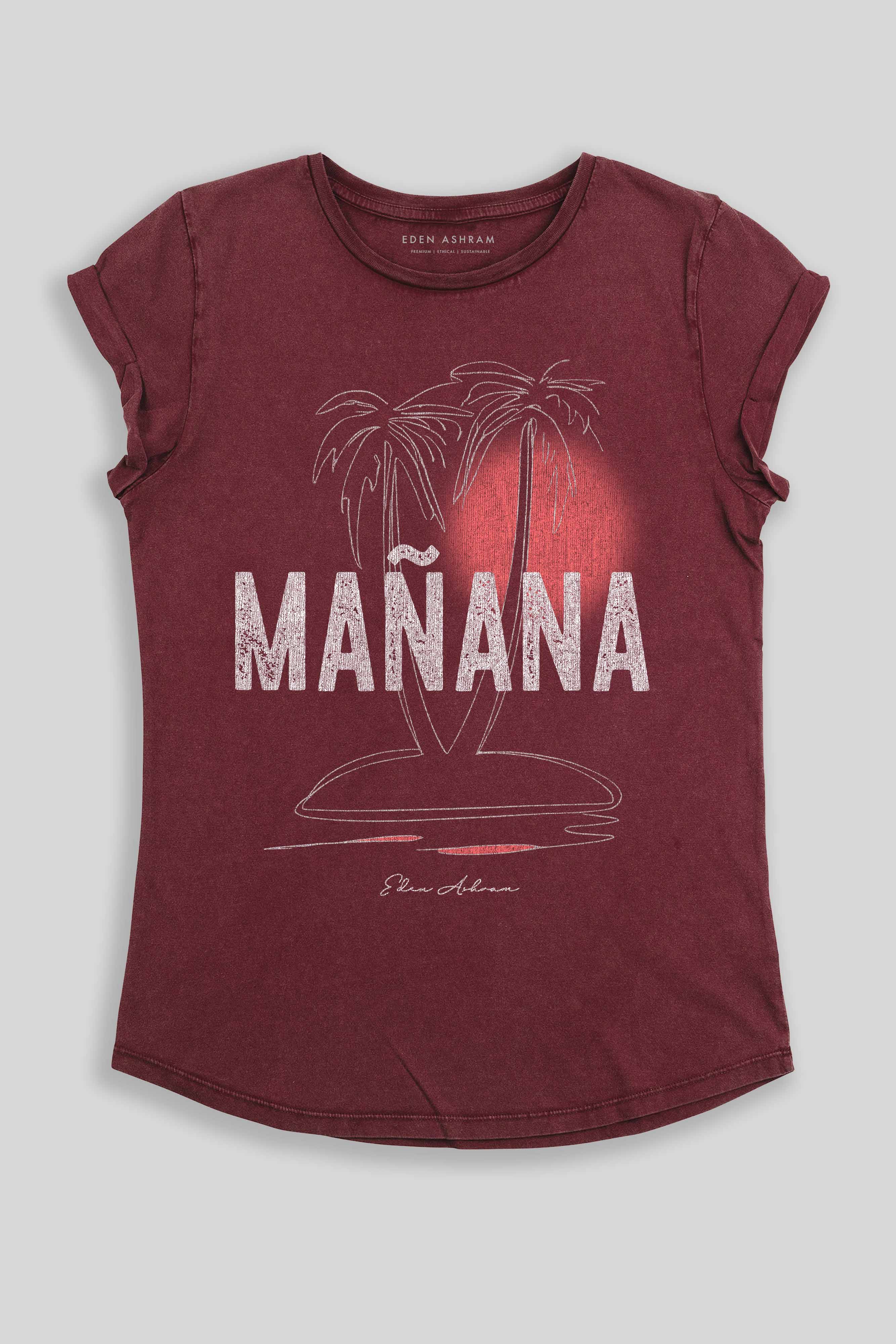 Eden Ashram Mañana Premium Rolled Sleeve T-Shirt Stonewash Burgundy