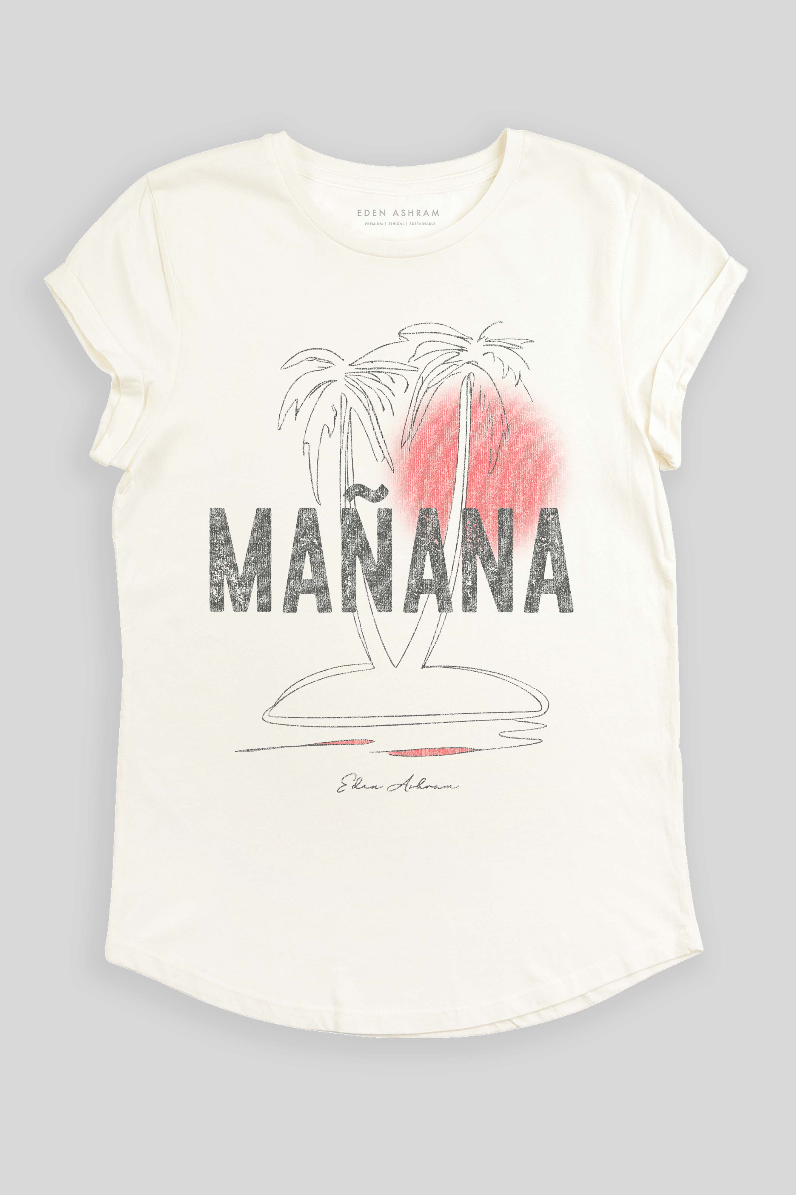 Eden Ashram Mañana Premium Rolled Sleeve T-Shirt Stonewash White