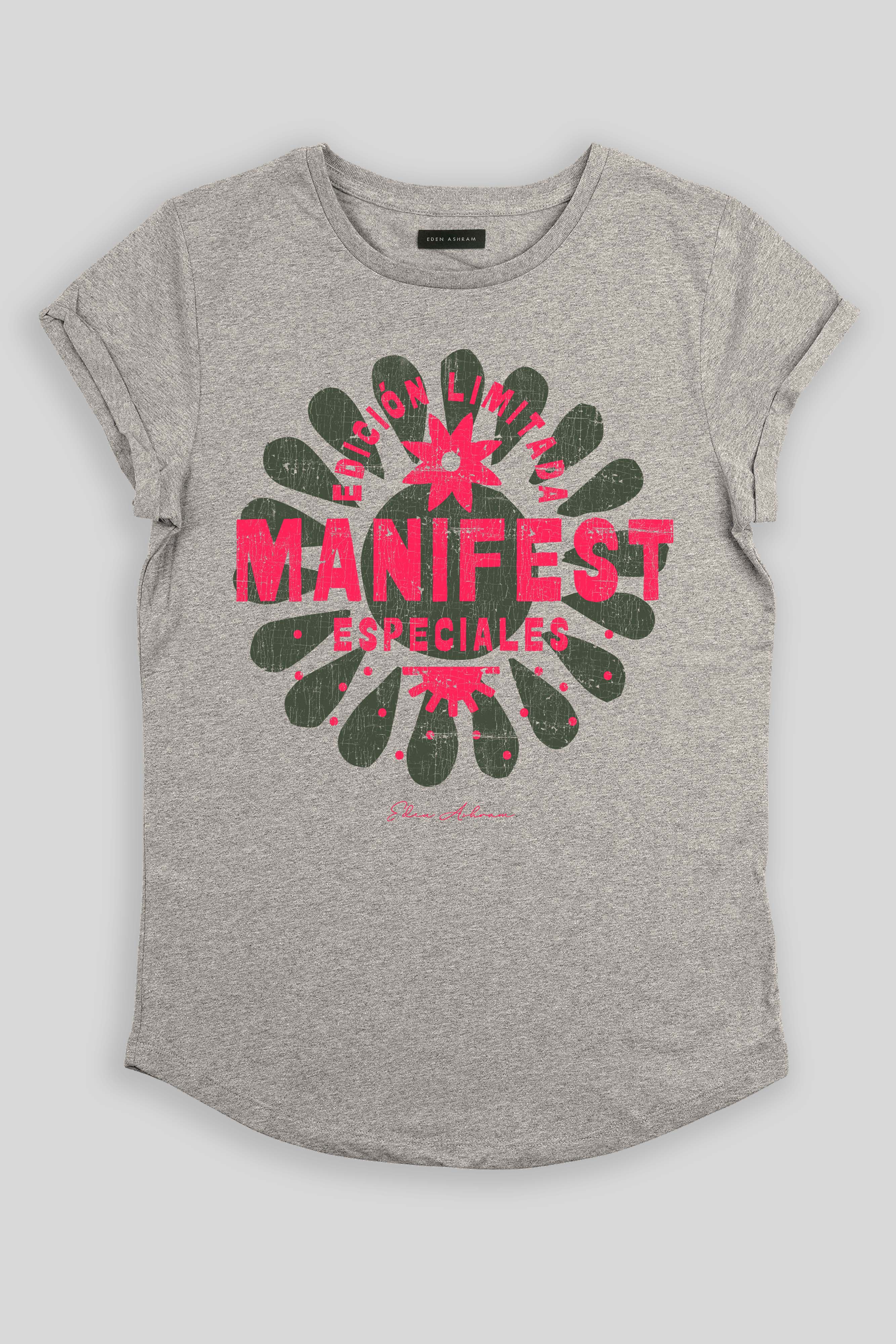 Eden Ashram Manifest Especiales Premium Rolled Sleeve T-Shirt Heather Grey