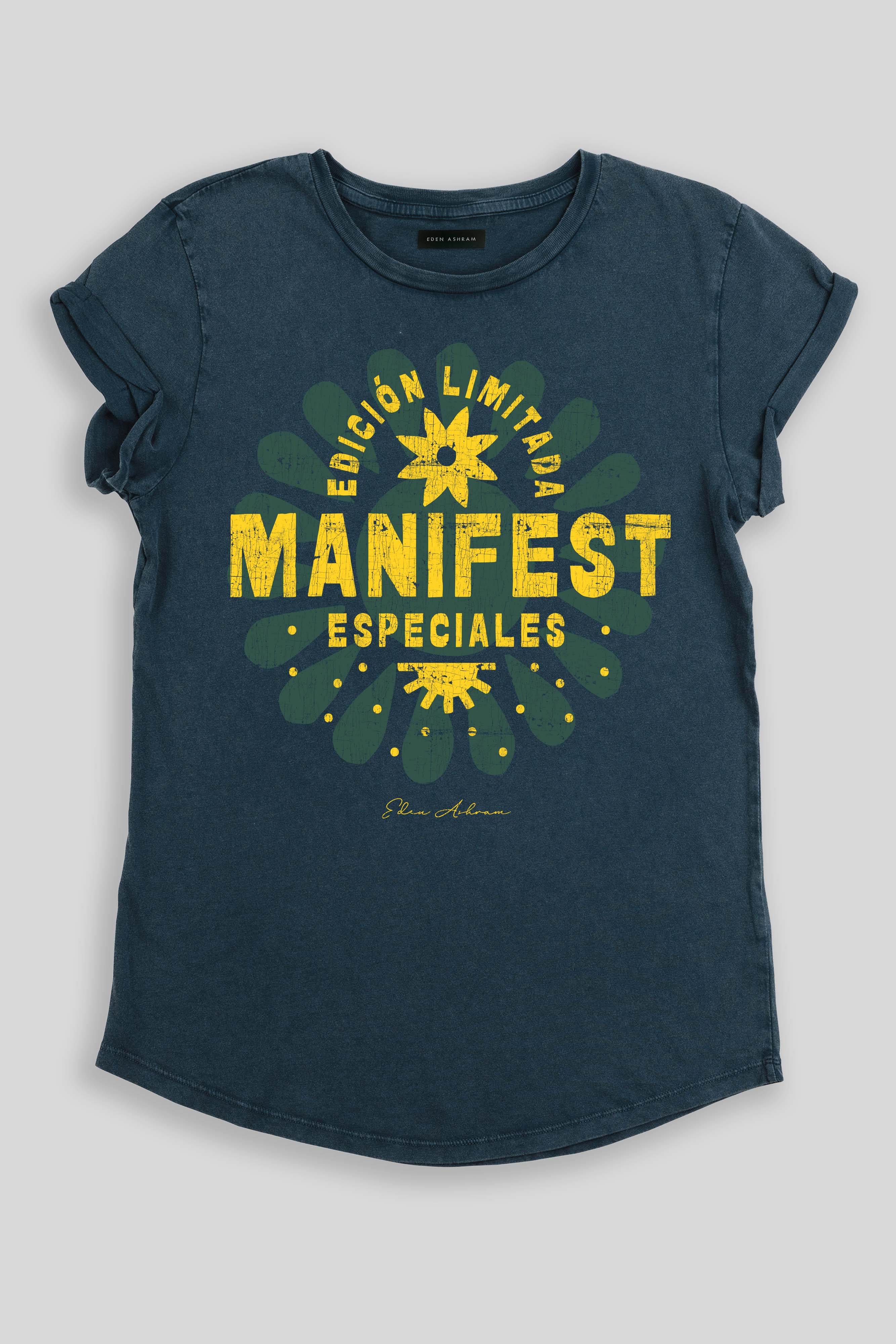 Eden Ashram Manifest Especiales Premium Rolled Sleeve T-Shirt Stonewash Denim
