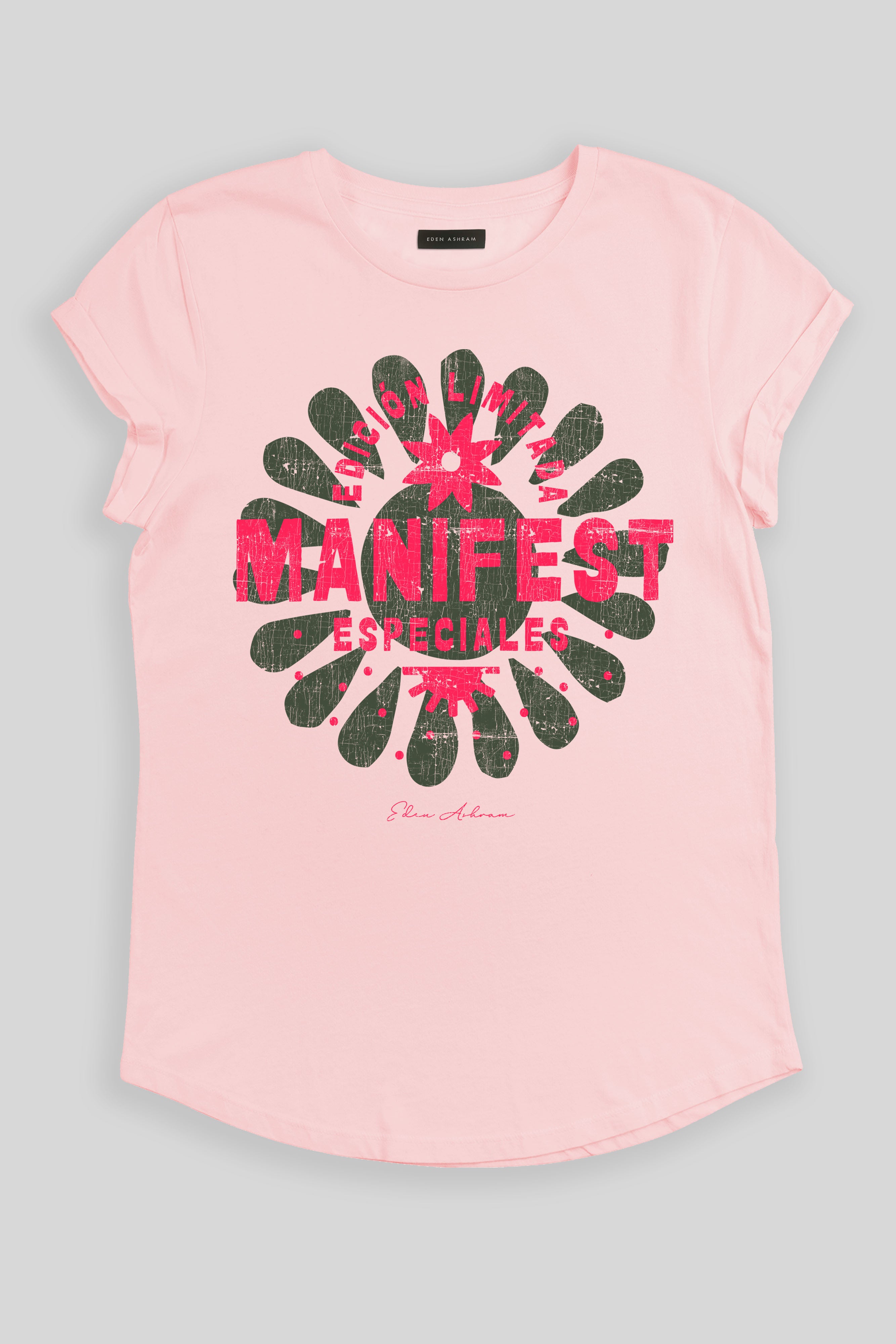 Eden Ashram Manifest Especiales Premium Rolled Sleeve T-Shirt Stonewash Pink