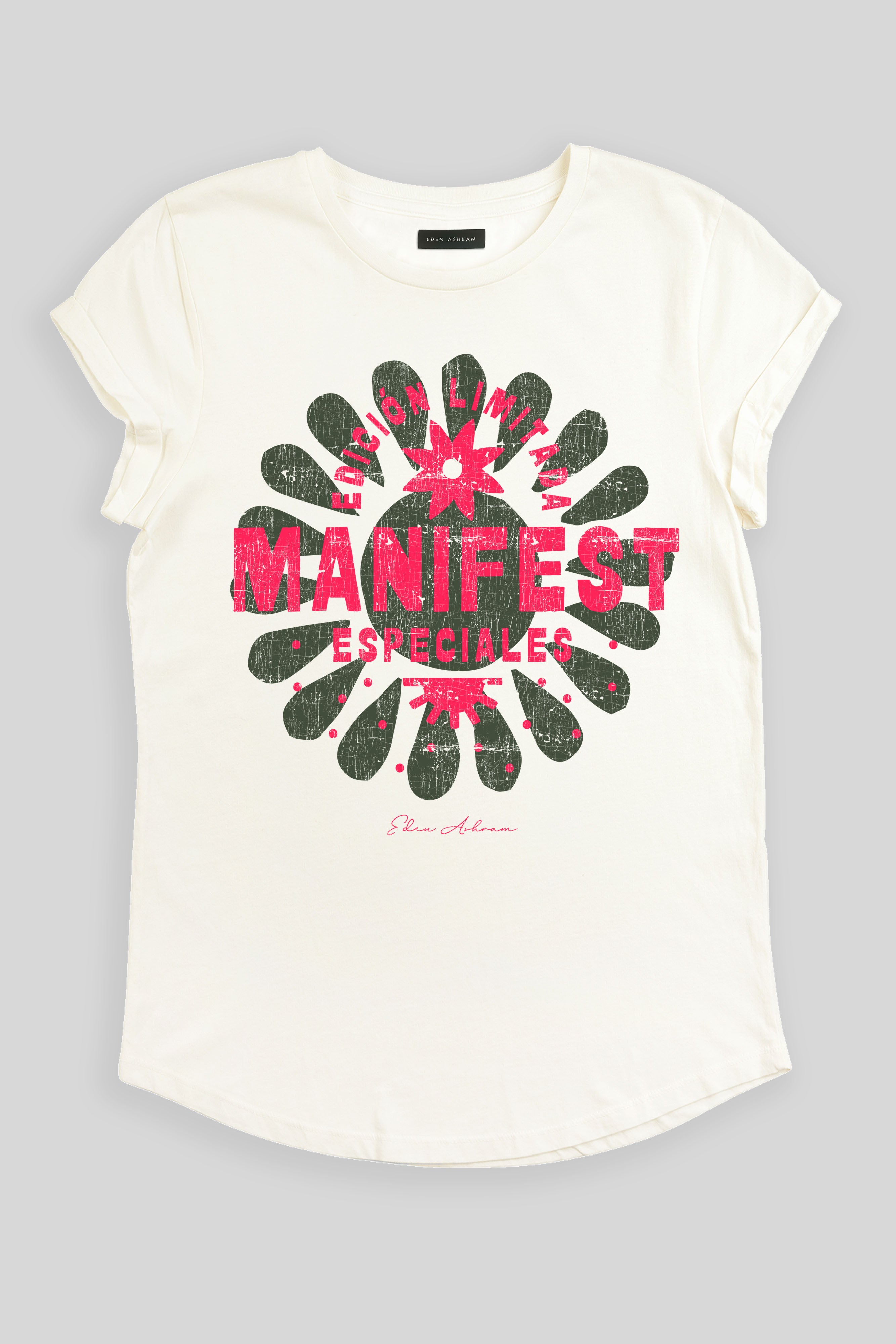 Eden Ashram Manifest Especiales Premium Rolled Sleeve T-Shirt Stonewash White
