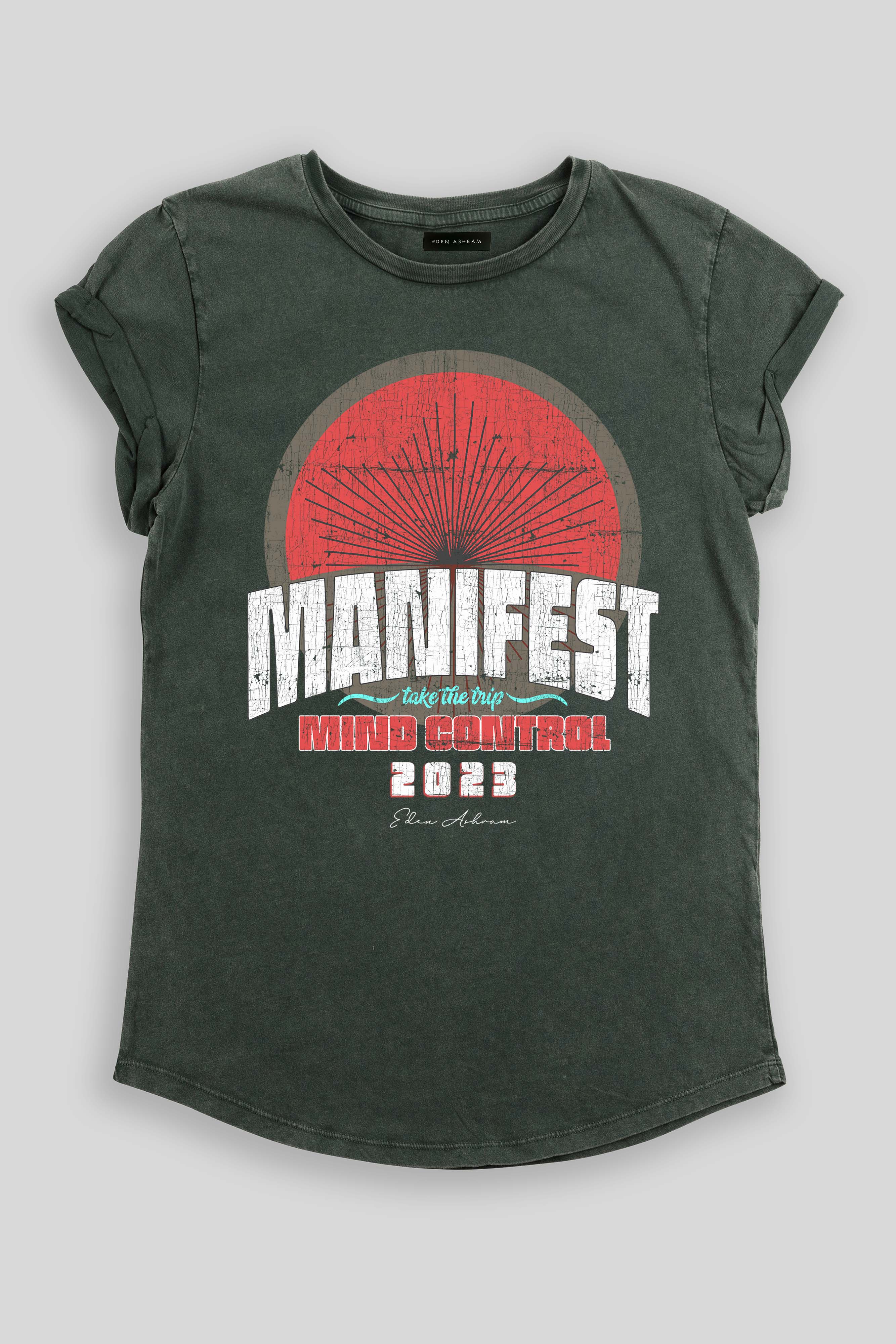 EDEN ASHRAM Manifest Rolled Sleeve Tour T-Shirt Stonewash Green | 2023 Manifest