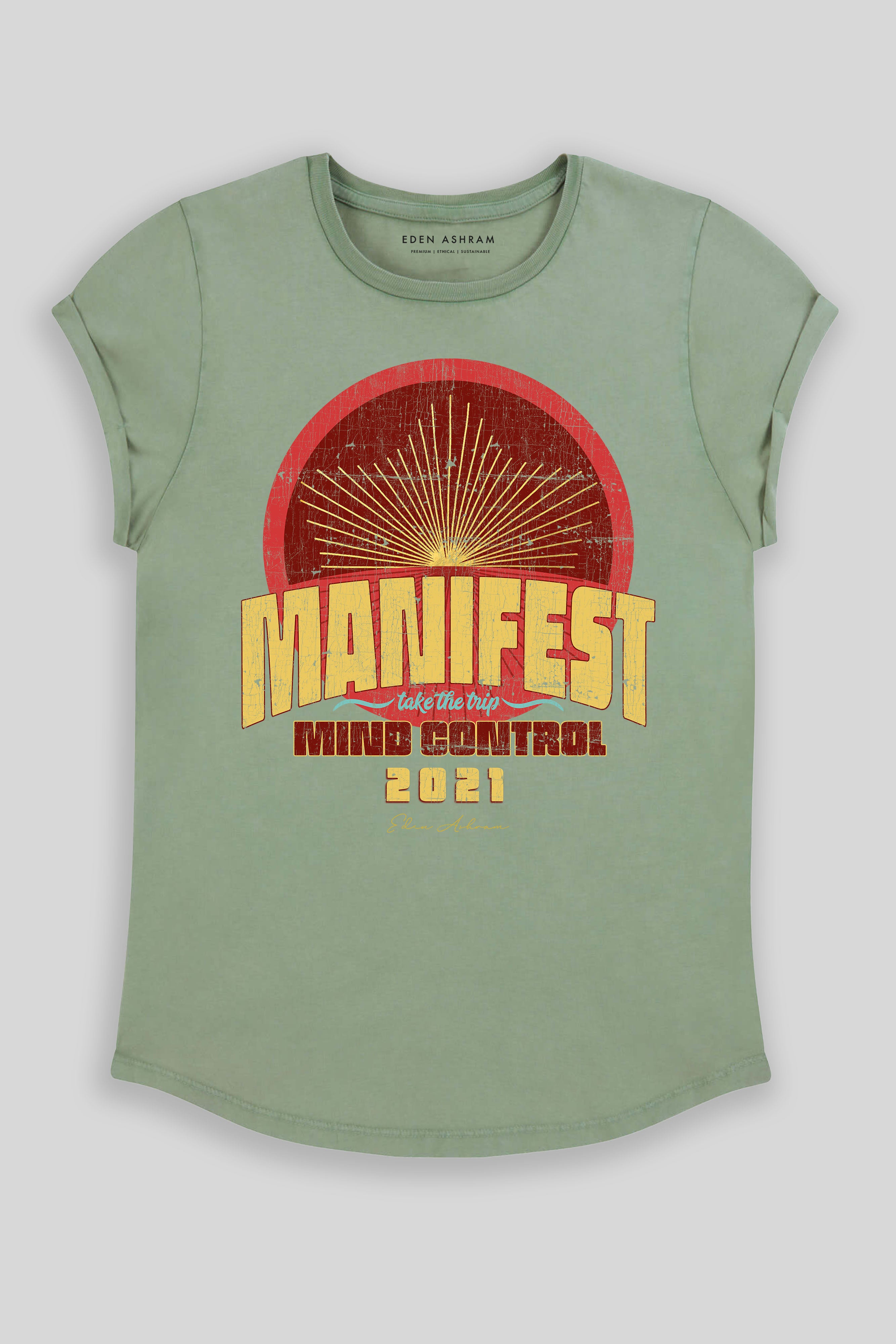 Eden Ashram Manifest Rolled Sleeve Tour T-Shirt Stonewash Sage