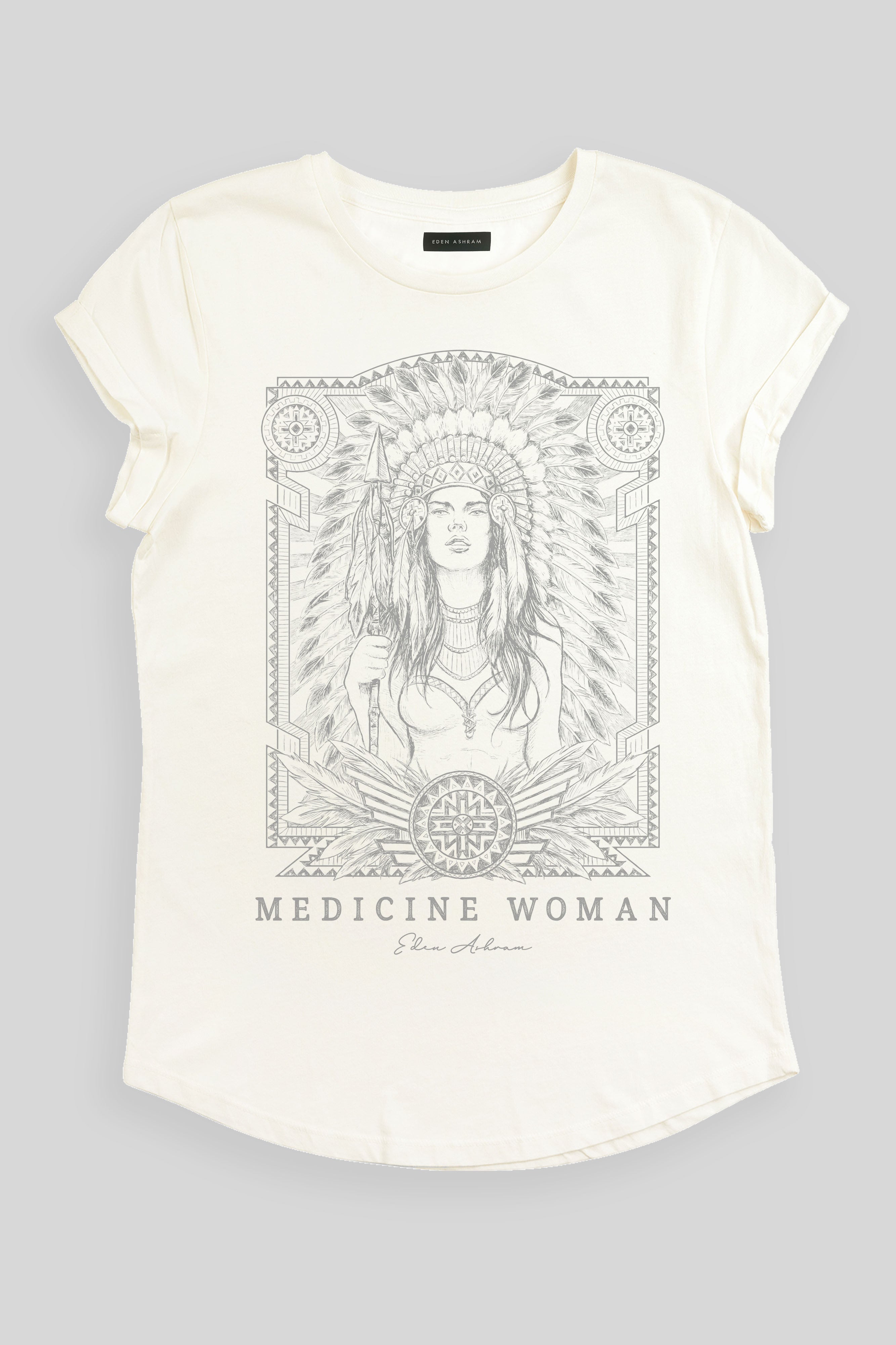 EDEN ASHRAM Medicine Woman Rolled Sleeve T-Shirt Stonewash White