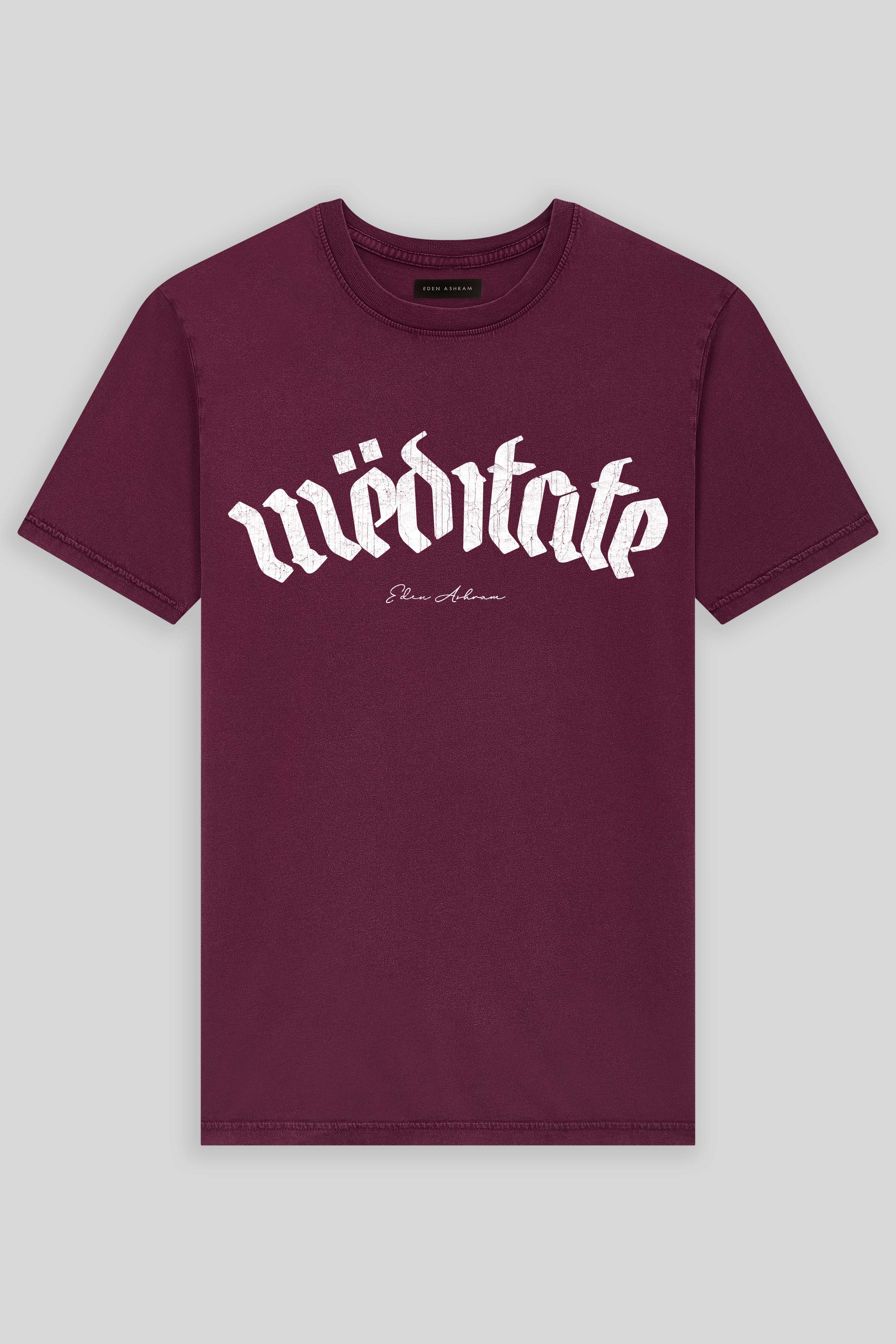 Eden Ashram Meditate Premium Classic T-Shirt Stonewash Burgundy