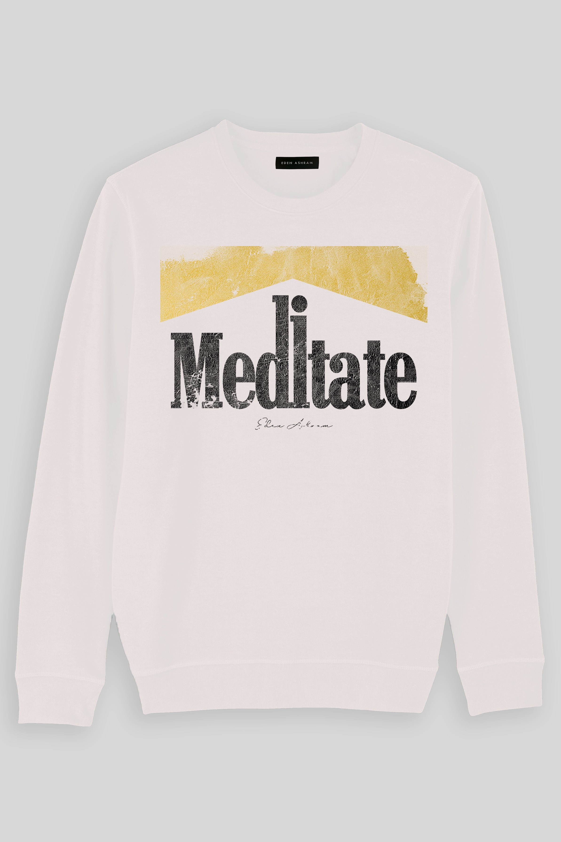 Eden Ashram Meditate 2.0 Premium Crew Neck Sweatshirt Vintage White | Gold