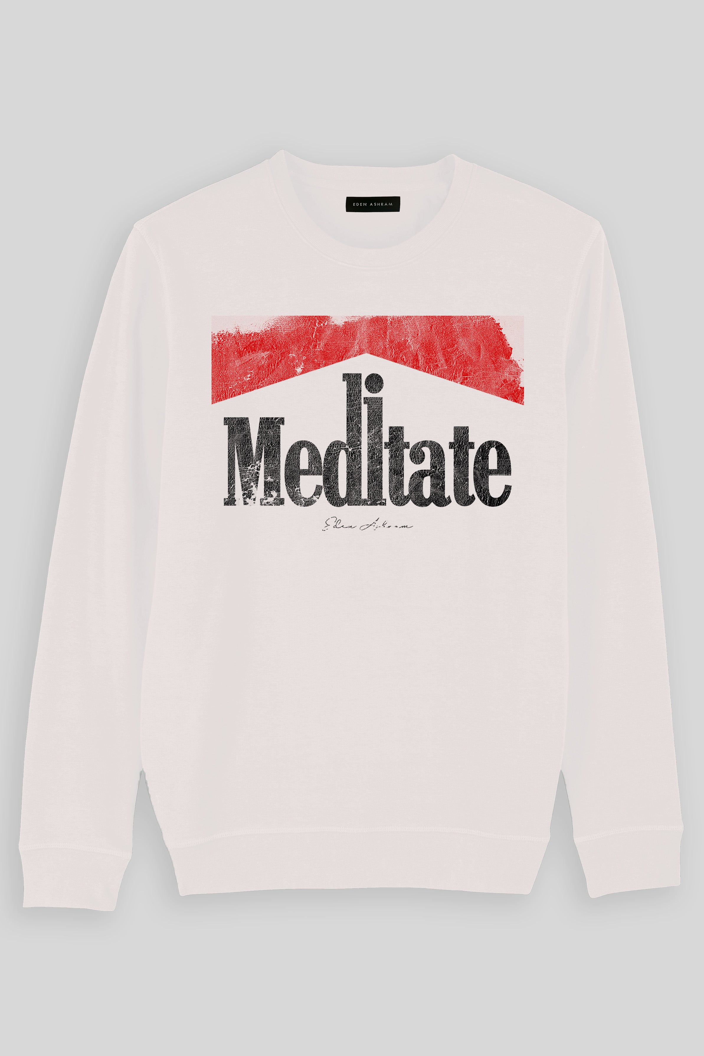 Eden Ashram Meditate 2.0 Premium Crew Neck Sweatshirt Vintage White | Red