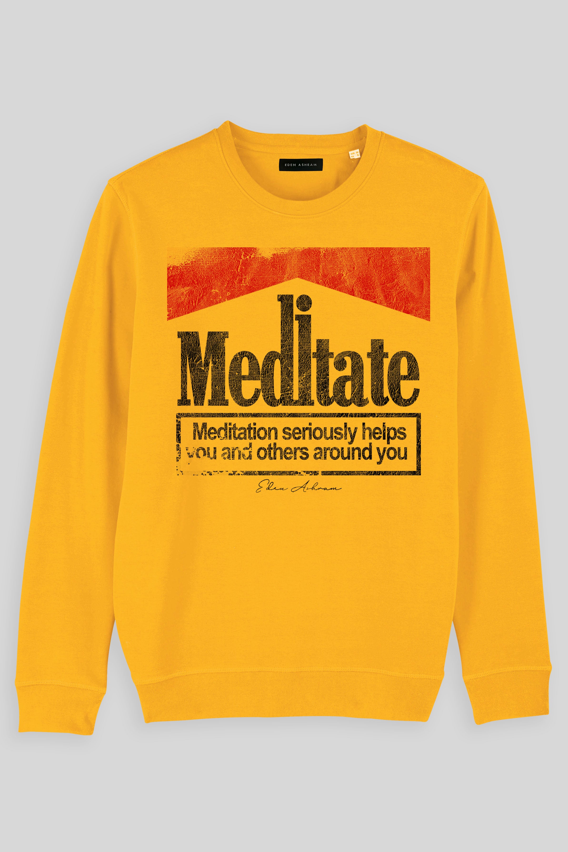 Eden Ashram Meditate 2.0 Premium Crew Neck Sweatshirt Spectra Yellow | Warning