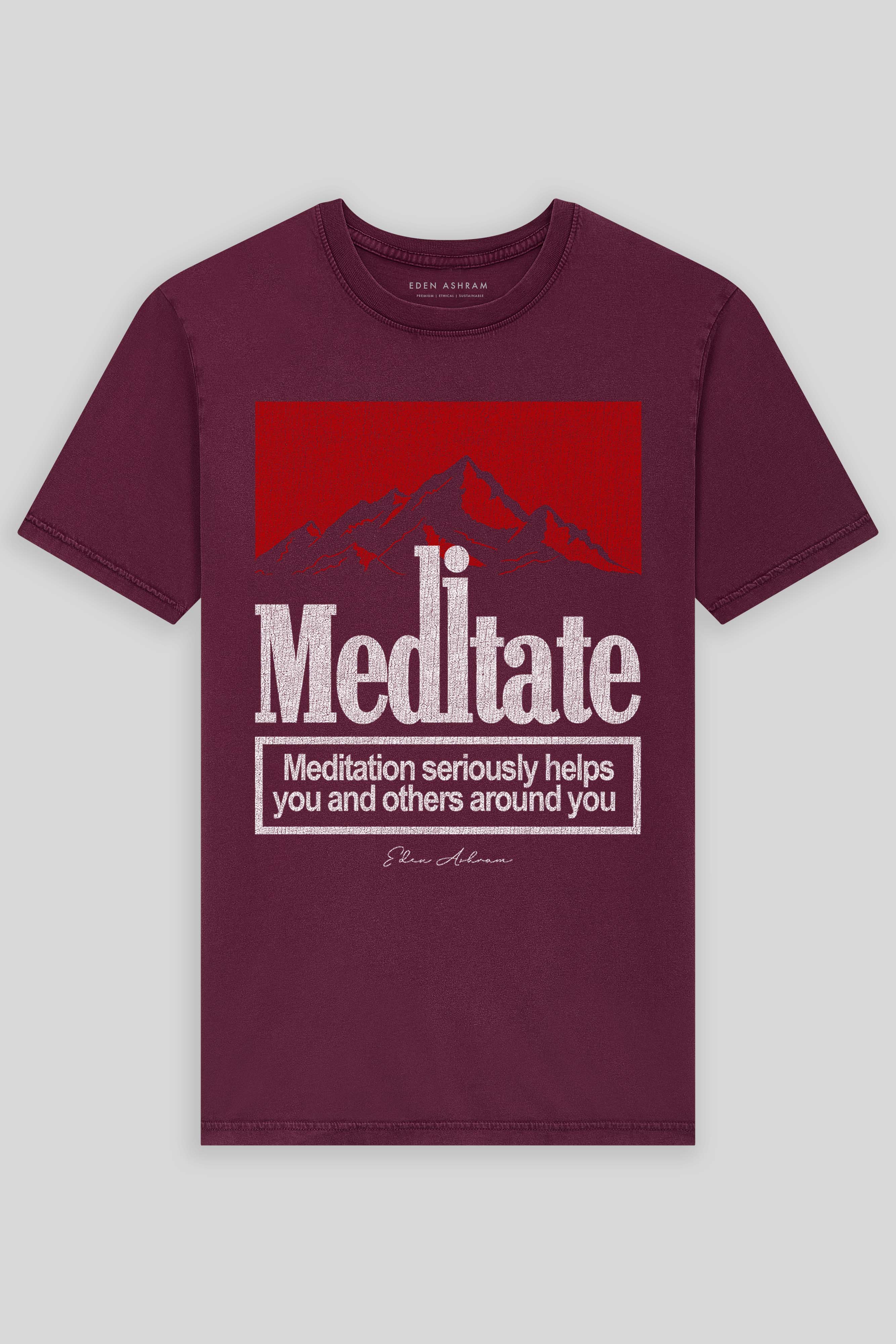 Eden Ashram Mediate Premium Classic T-Shirt Stonewash Burgundy