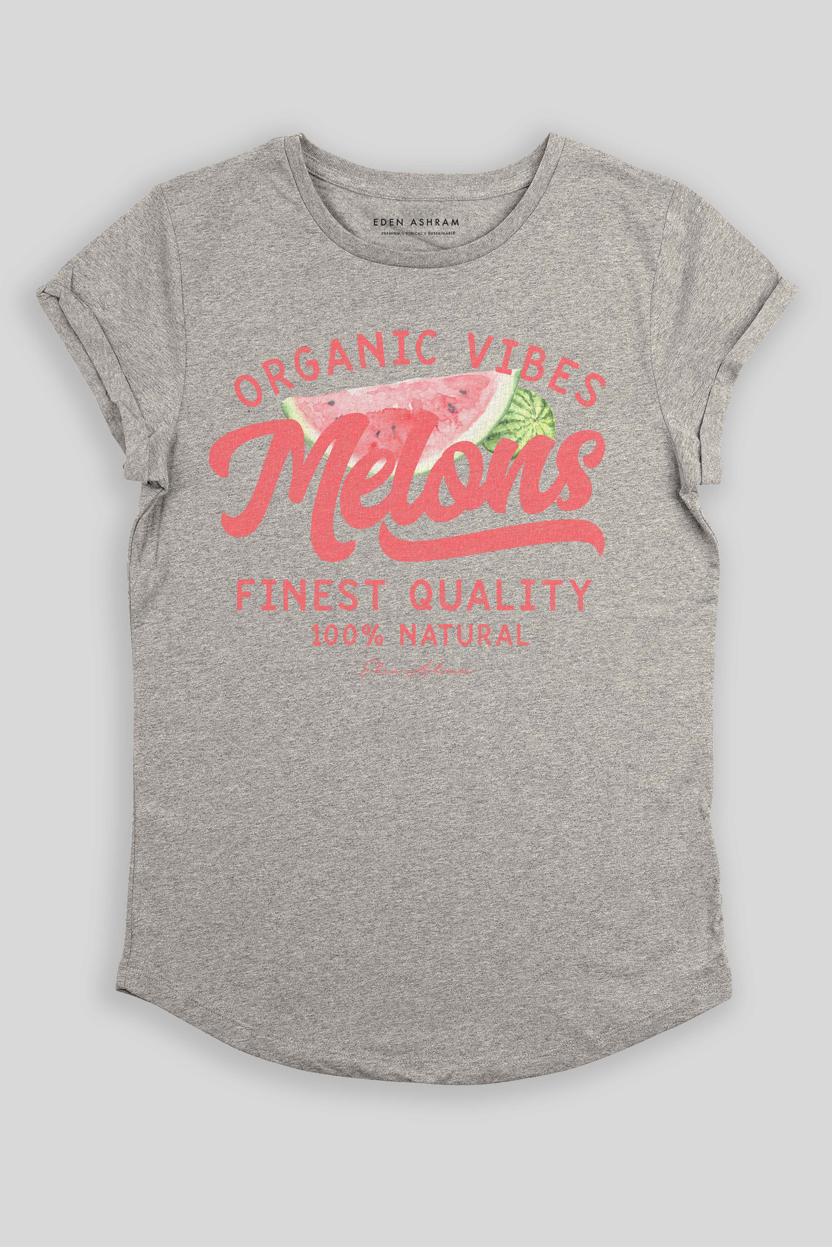 Eden Ashram Melons Premium Rolled Sleeve T-Shirt Heather Grey