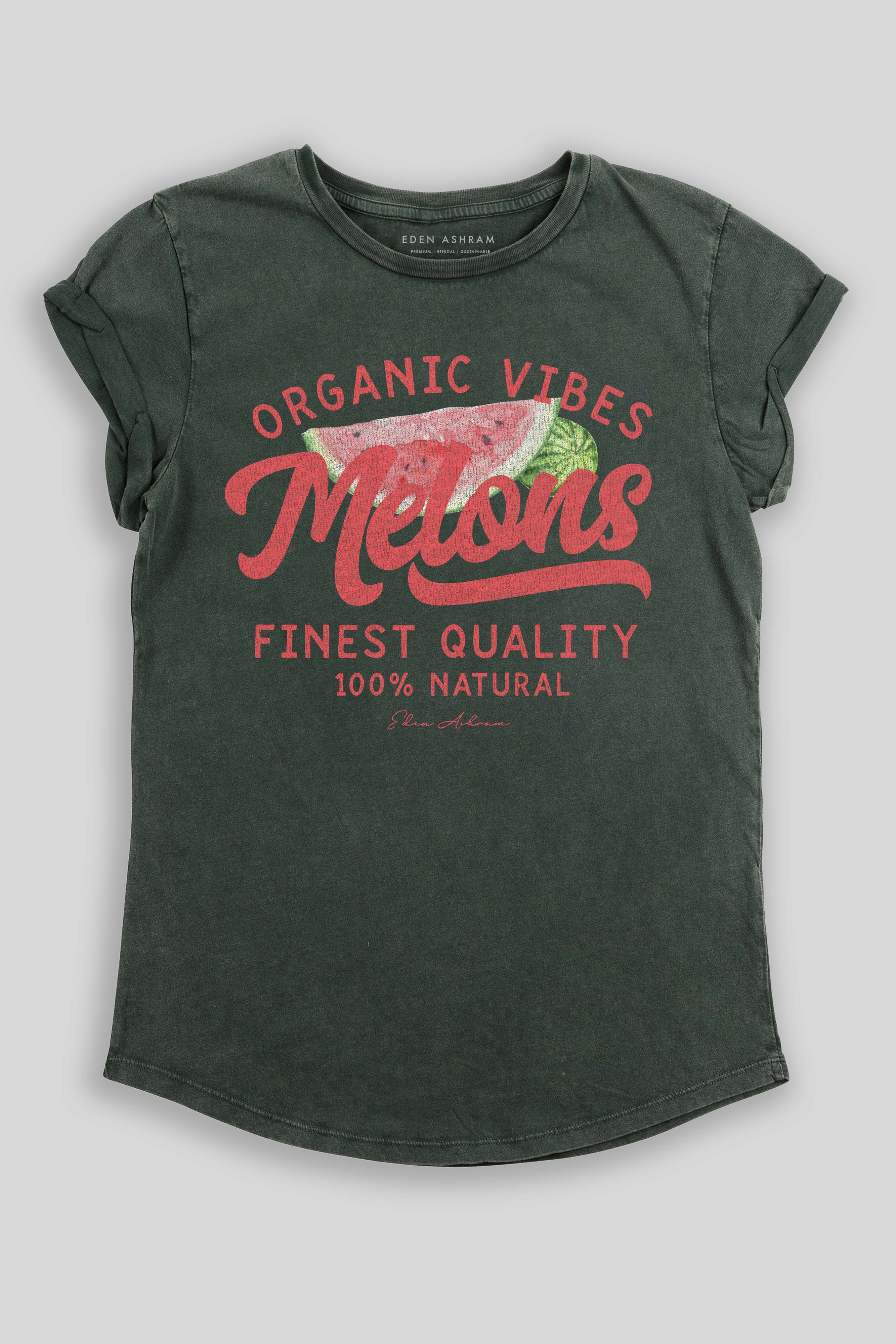 Eden Ashram Melons Premium Rolled Sleeve T-Shirt Stonewash Green
