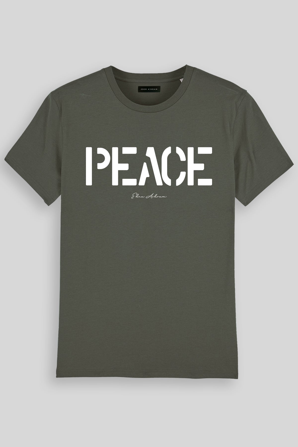 EDEN ASHRAM PEACE - Premium Classic T-Shirt Khaki