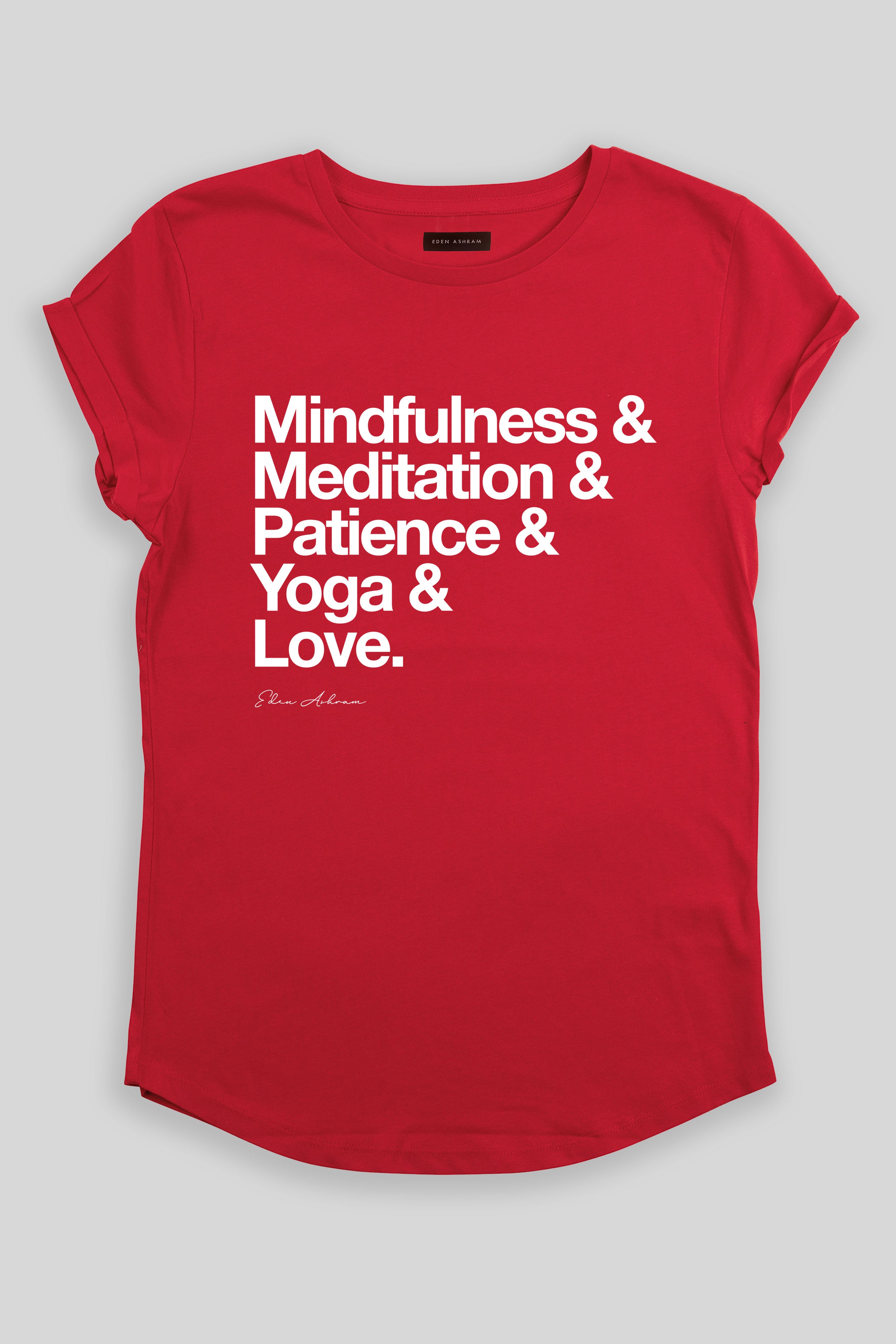 EDEN ASHRAM Mindfulness & More Organic Rolled Sleeve T-Shirt Red