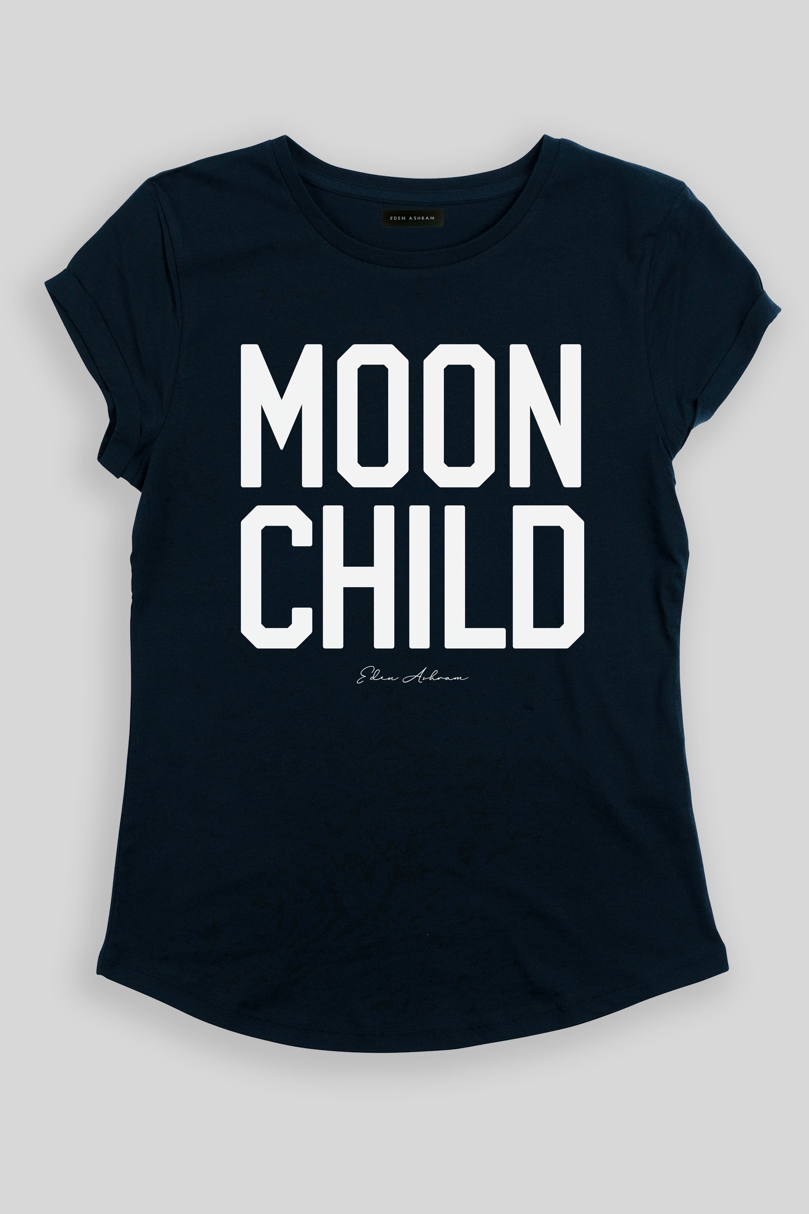 EDEN ASHRAM Moon Child Rolled Sleeve T-Shirt Dark Navy