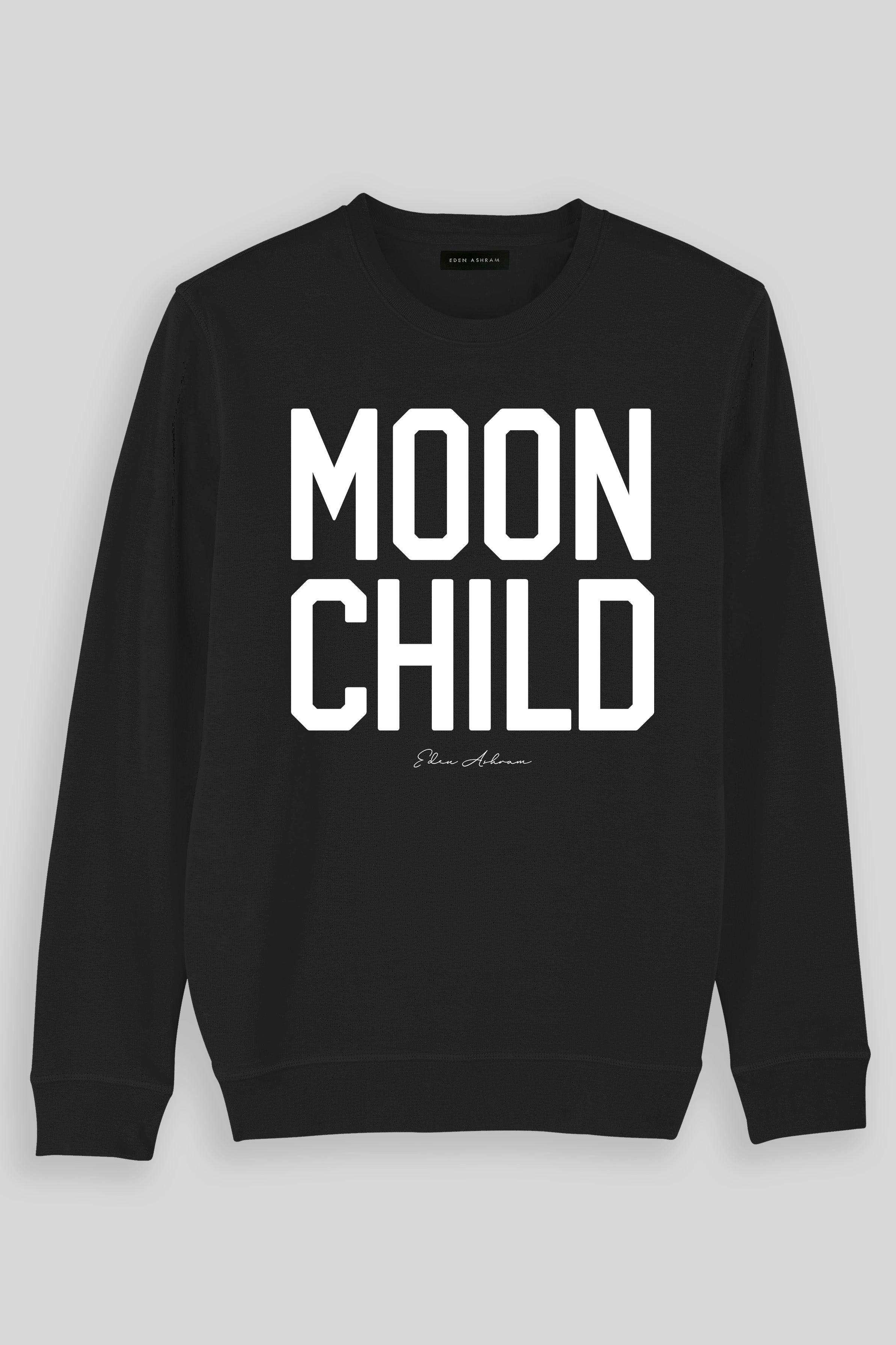 Eden Ashram Moon Child Premium Crew Neck Sweatshirt Vintage Black