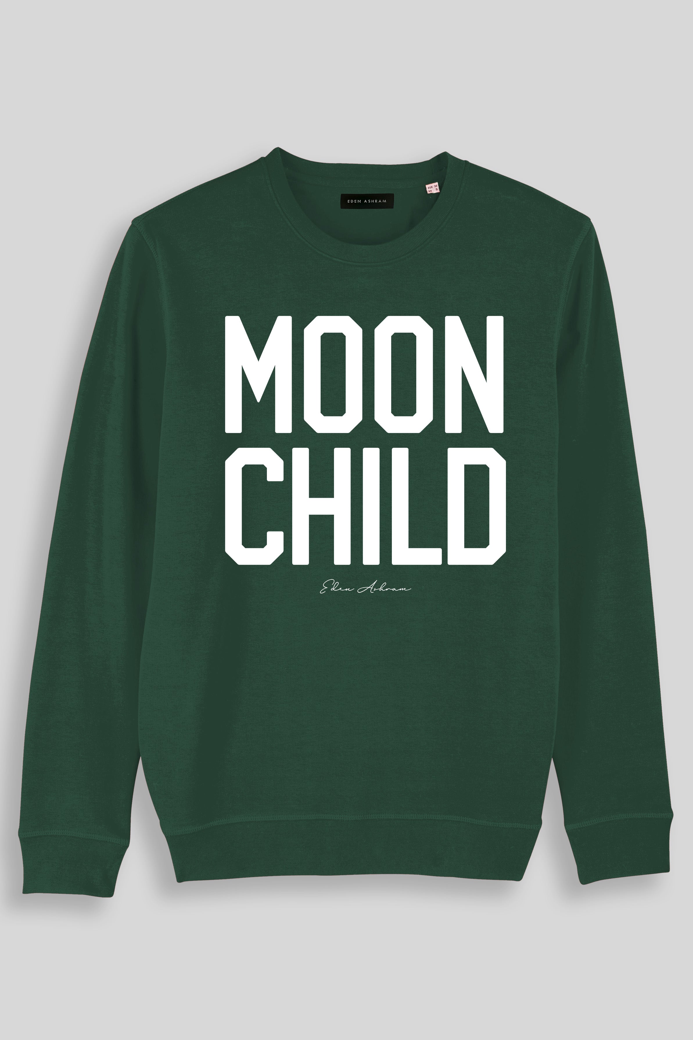 Eden Ashram Moon Child Premium Crew Neck Sweatshirt Bottle Green