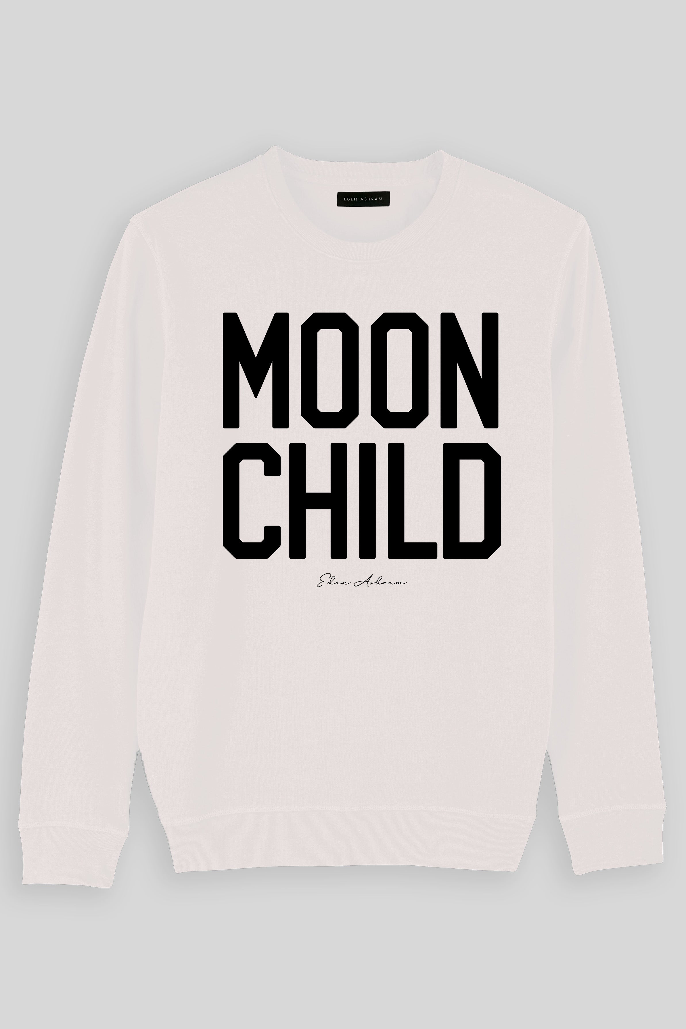 Eden Ashram Moon Child Premium Crew Neck Sweatshirt Vintage White