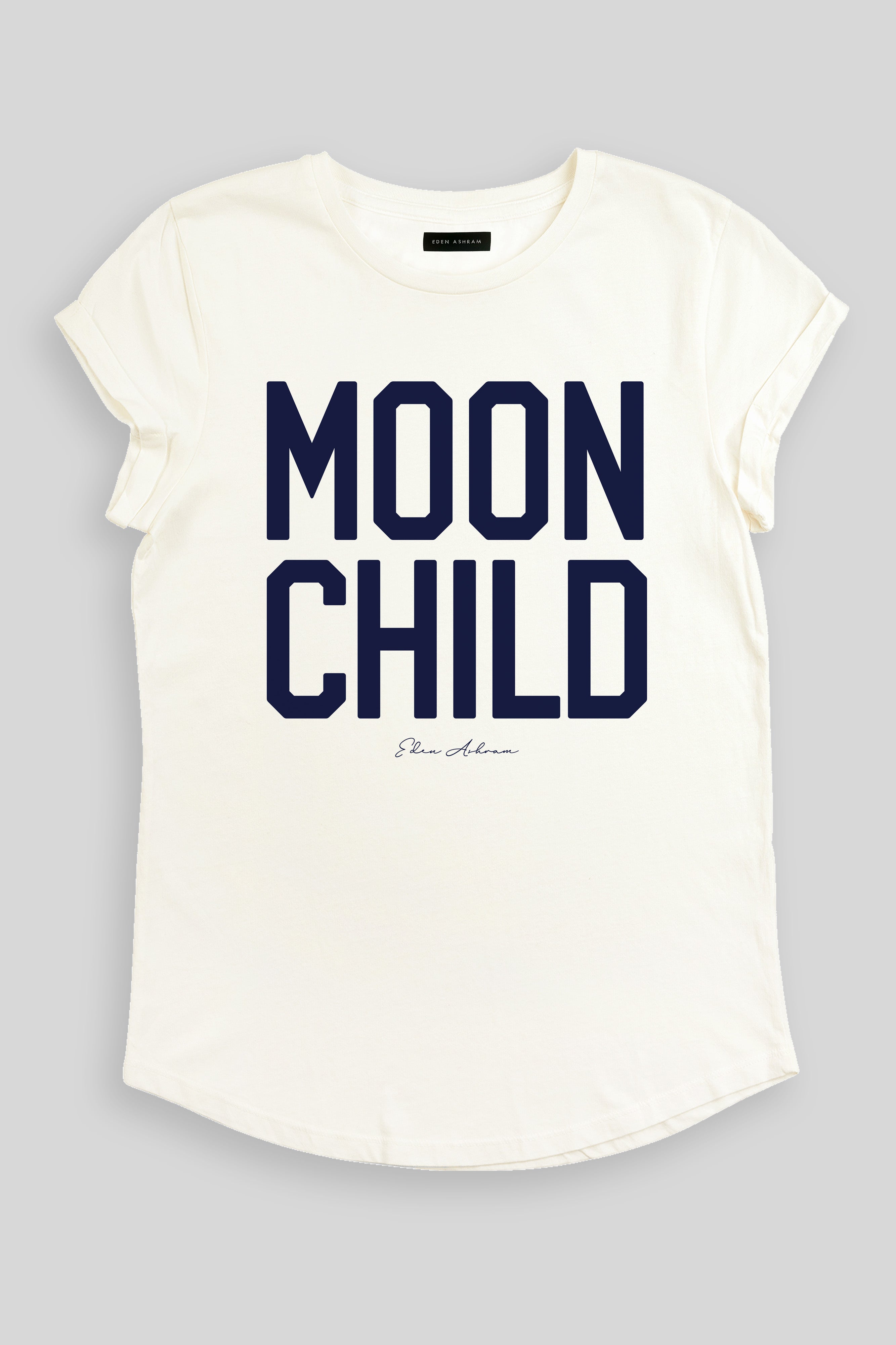 EDEN ASHRAM Moon Child Rolled Sleeve T-Shirt Stonewash White