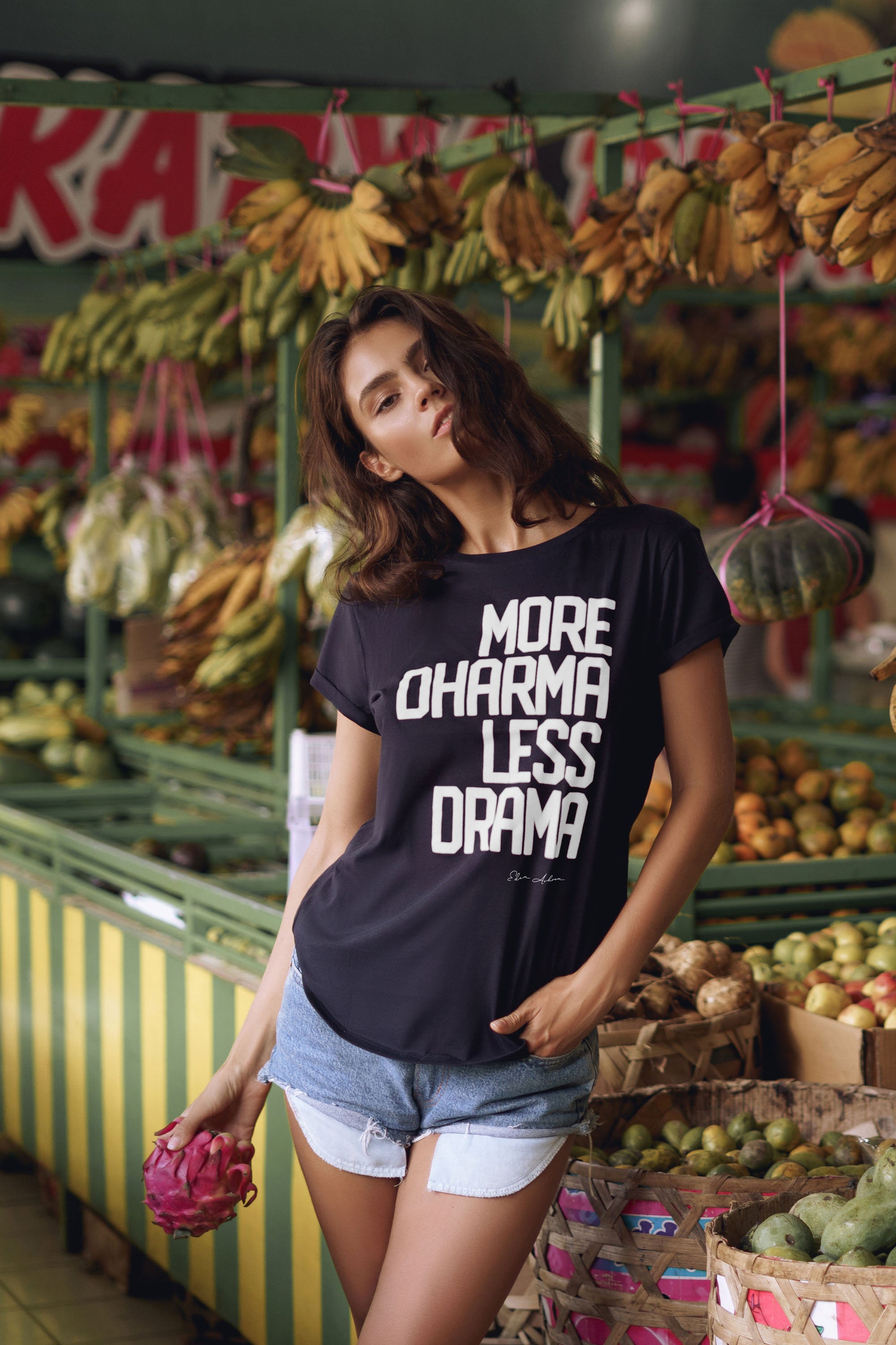 EDEN ASHRAM More Dharma Less Drama Rolled Sleeve T-Shirt