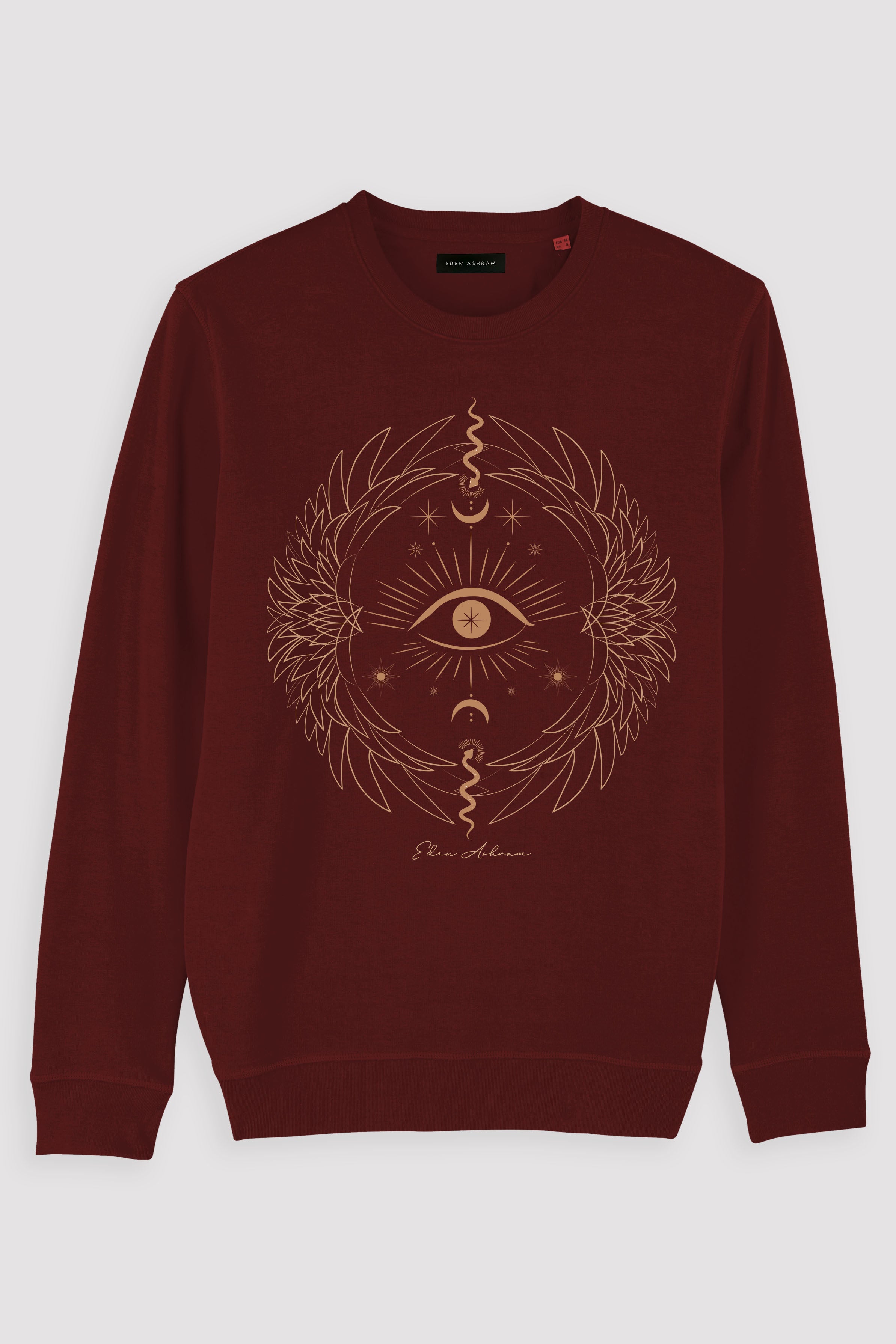 EDEN ASHRAM Mystical Eye Premium Crew Neck Sweatshirt Burgundy