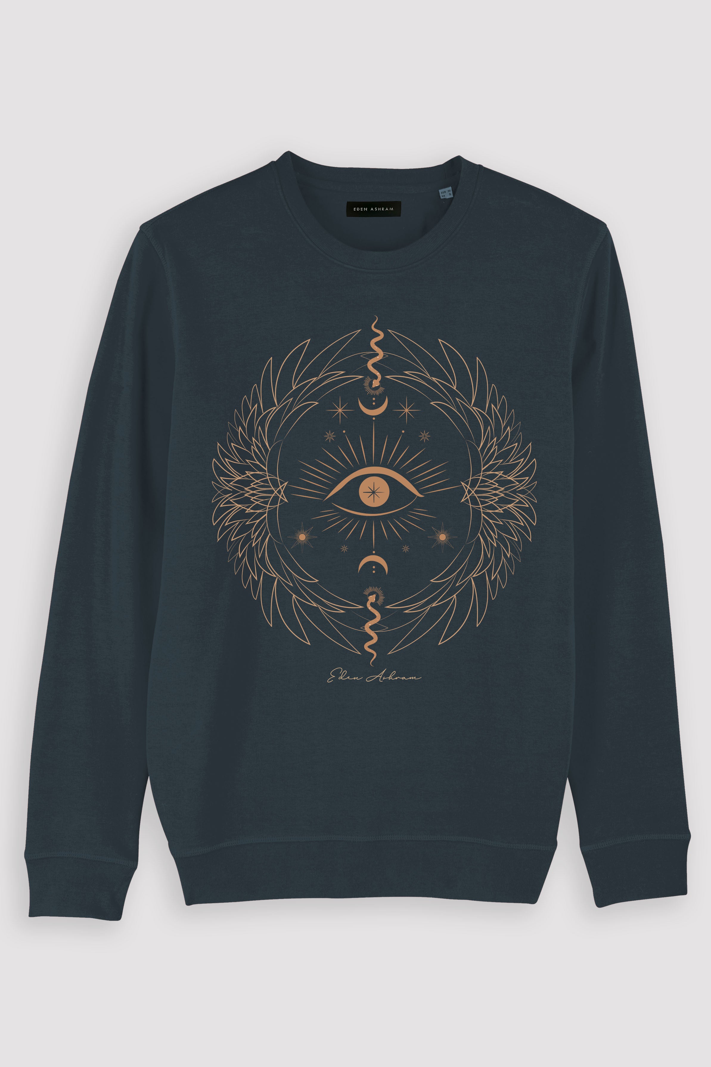 EDEN ASHRAM Mystical Eye Premium Crew Neck Sweatshirt India Ink Grey