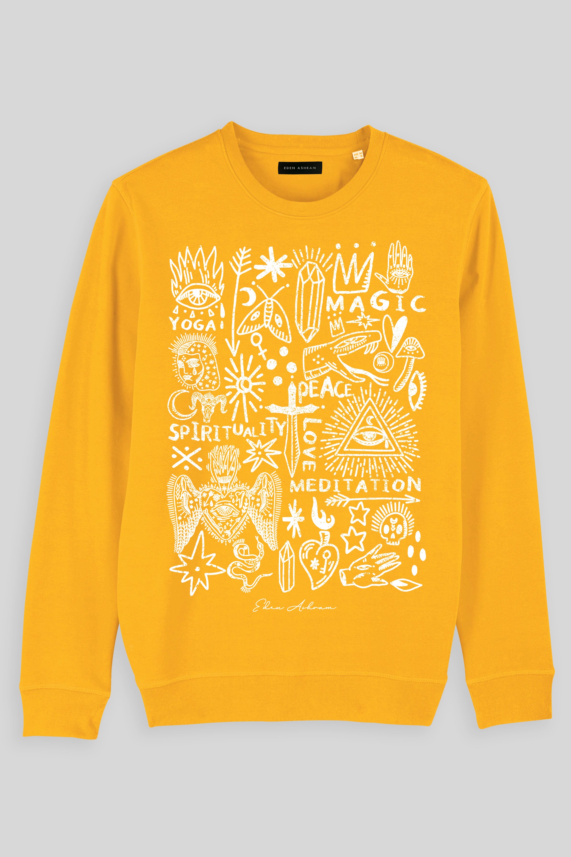 EDEN ASHRAM Mystical Symbols Organic Terry Sweatshirt Spectra Yellow