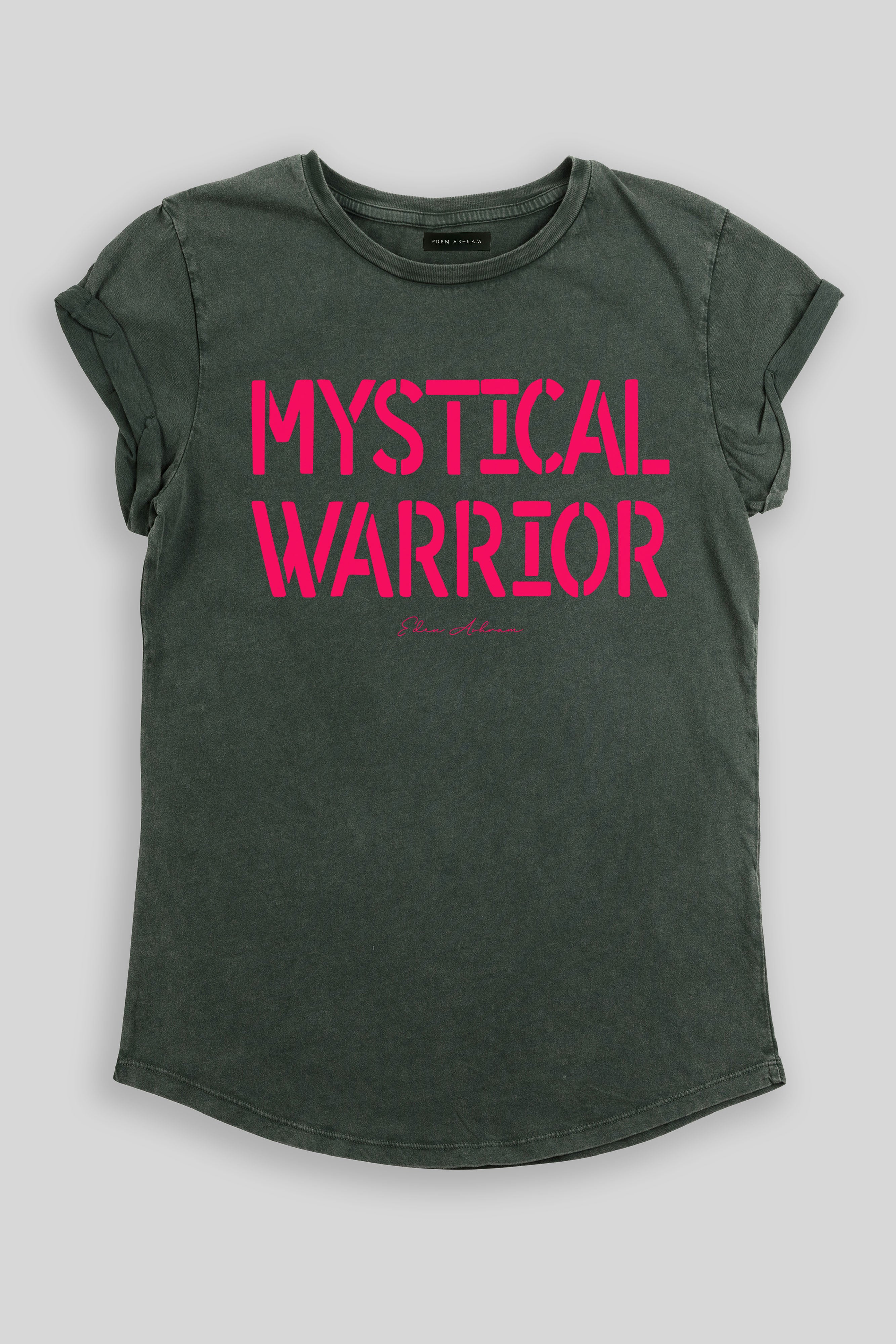 EDEN ASHRAM Mystical Warrior Rolled Sleeve T-Shirt Stonewash Green
