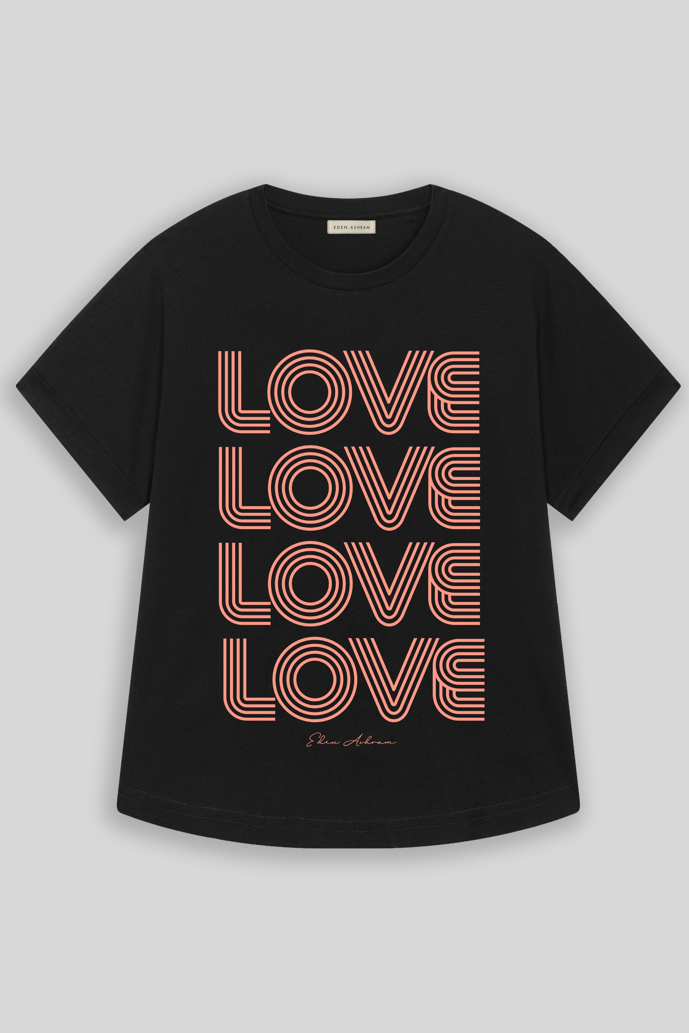 EDEN ASHRAM 4 Love Oversized Premium Rolled Sleeve T-Shirt Black