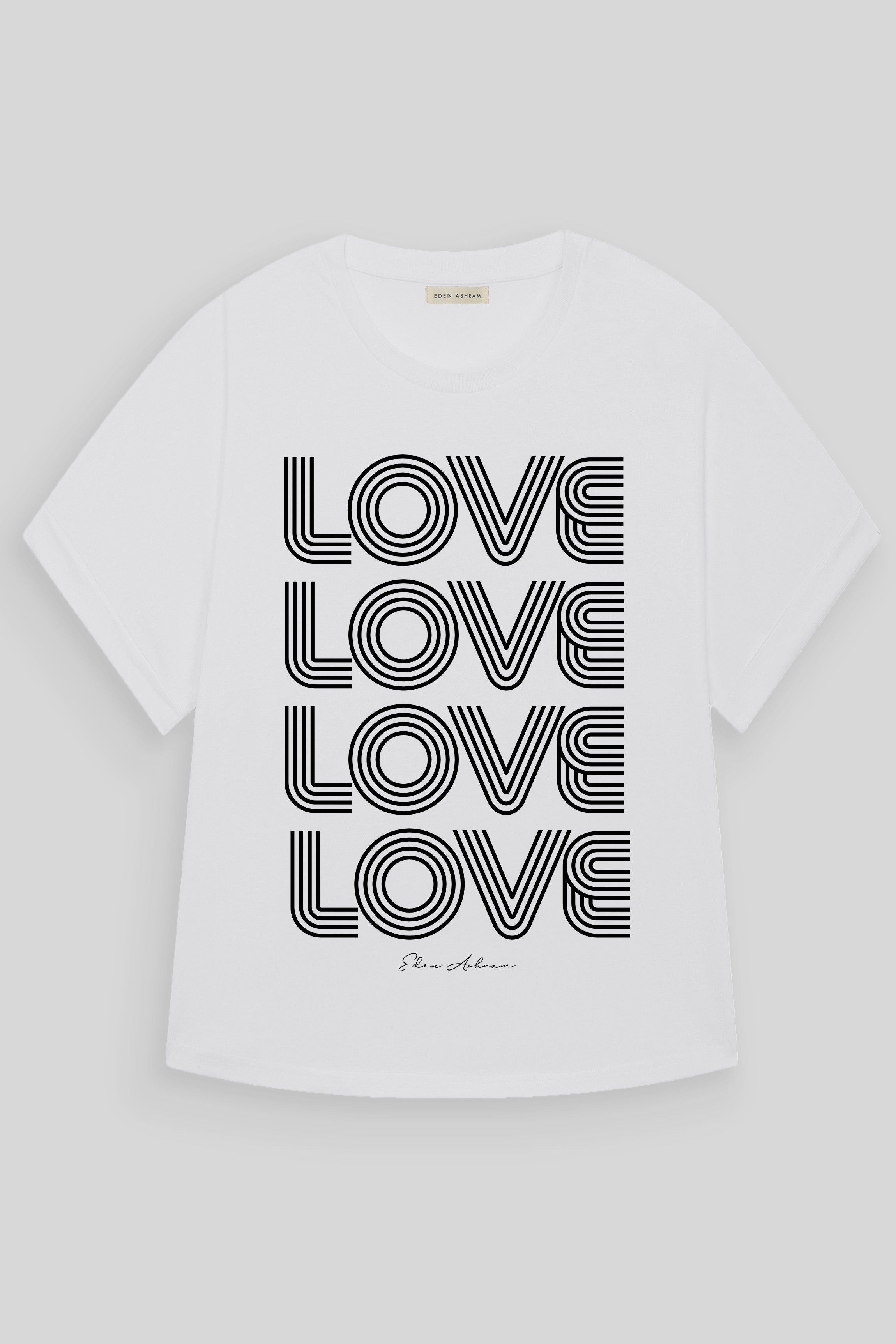 EDEN ASHRAM 4 Love Oversized Premium Rolled Sleeve T-Shirt White