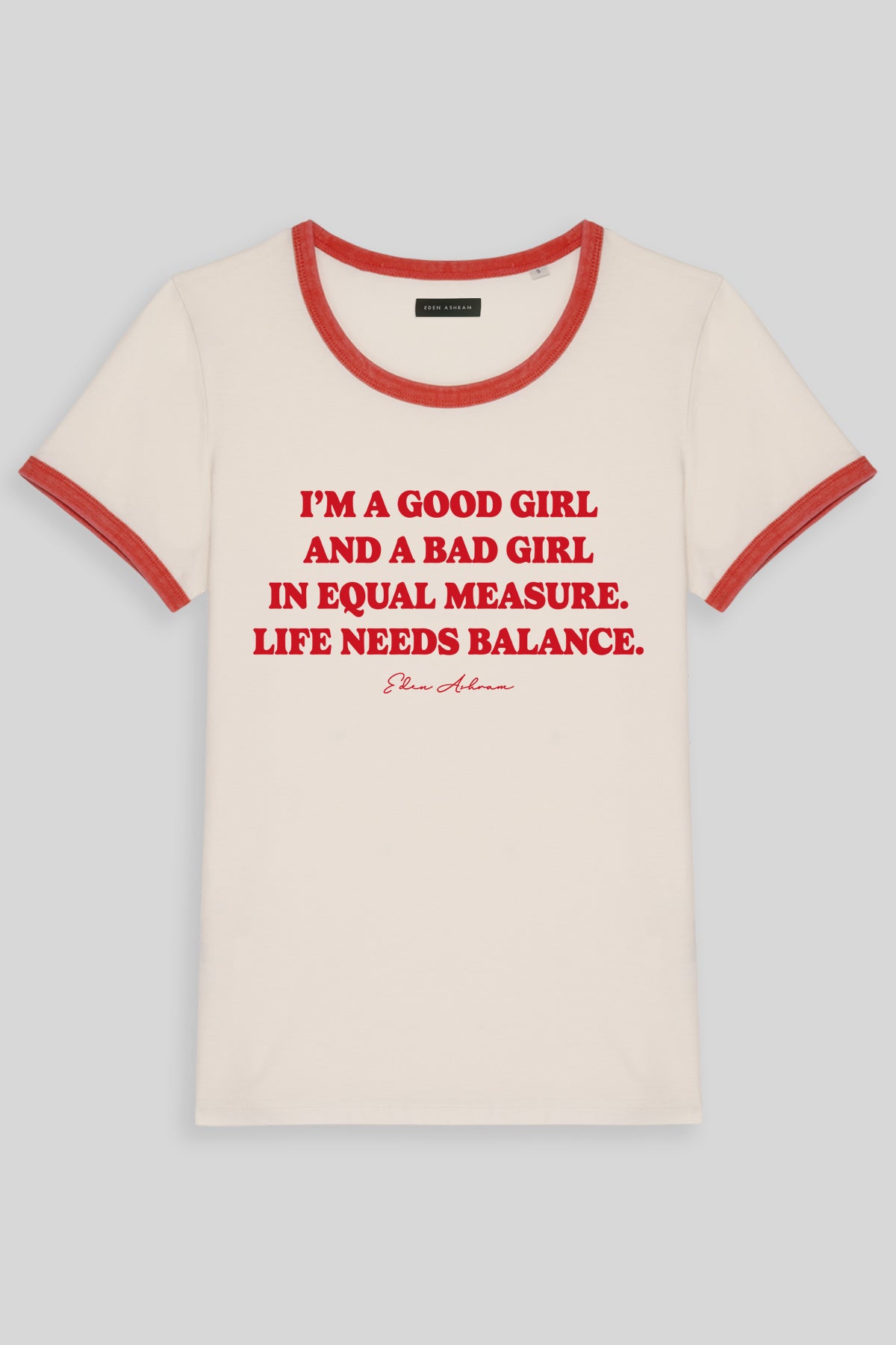 Eden Ashram Good Girl - Bad Girl Premium Organic Ringer T-Shirt Red
