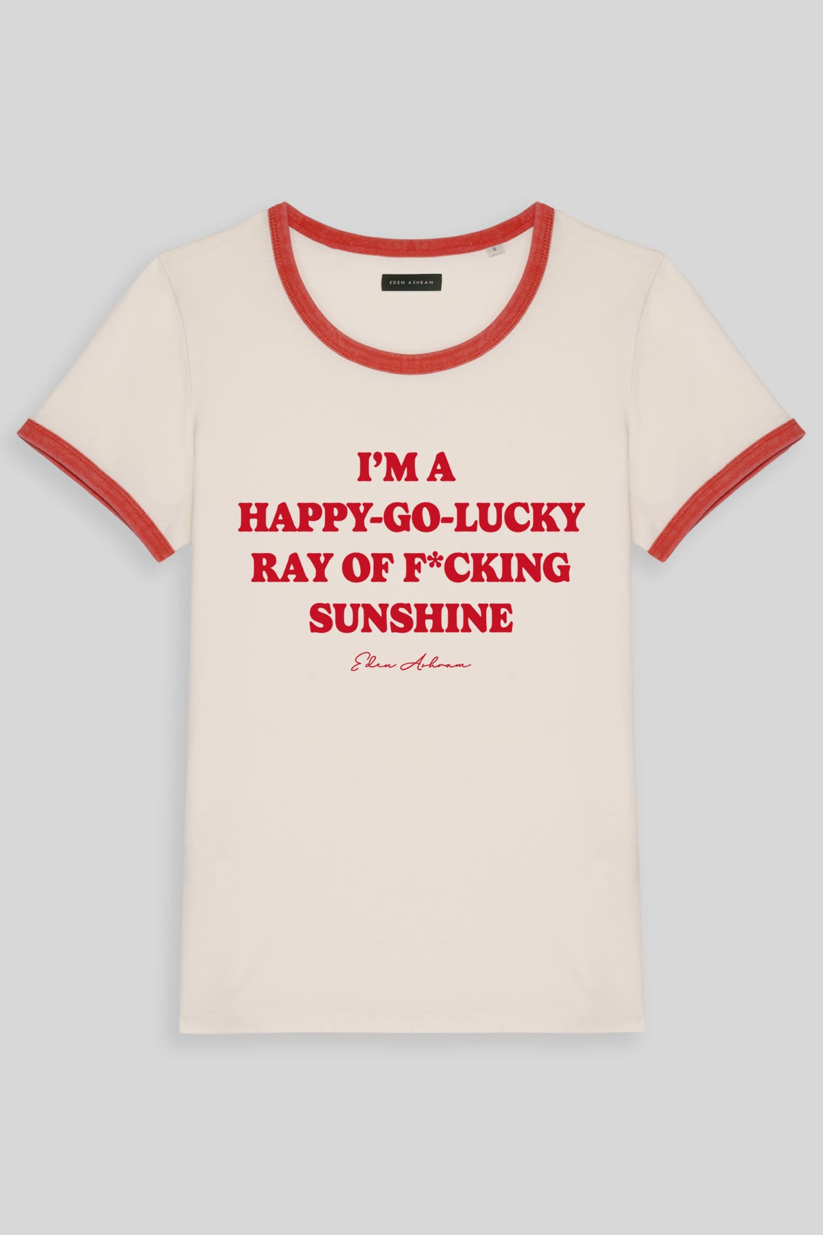 Eden Ashram Happy Go Lucky Premium Organic Ringer T-Shirt Red