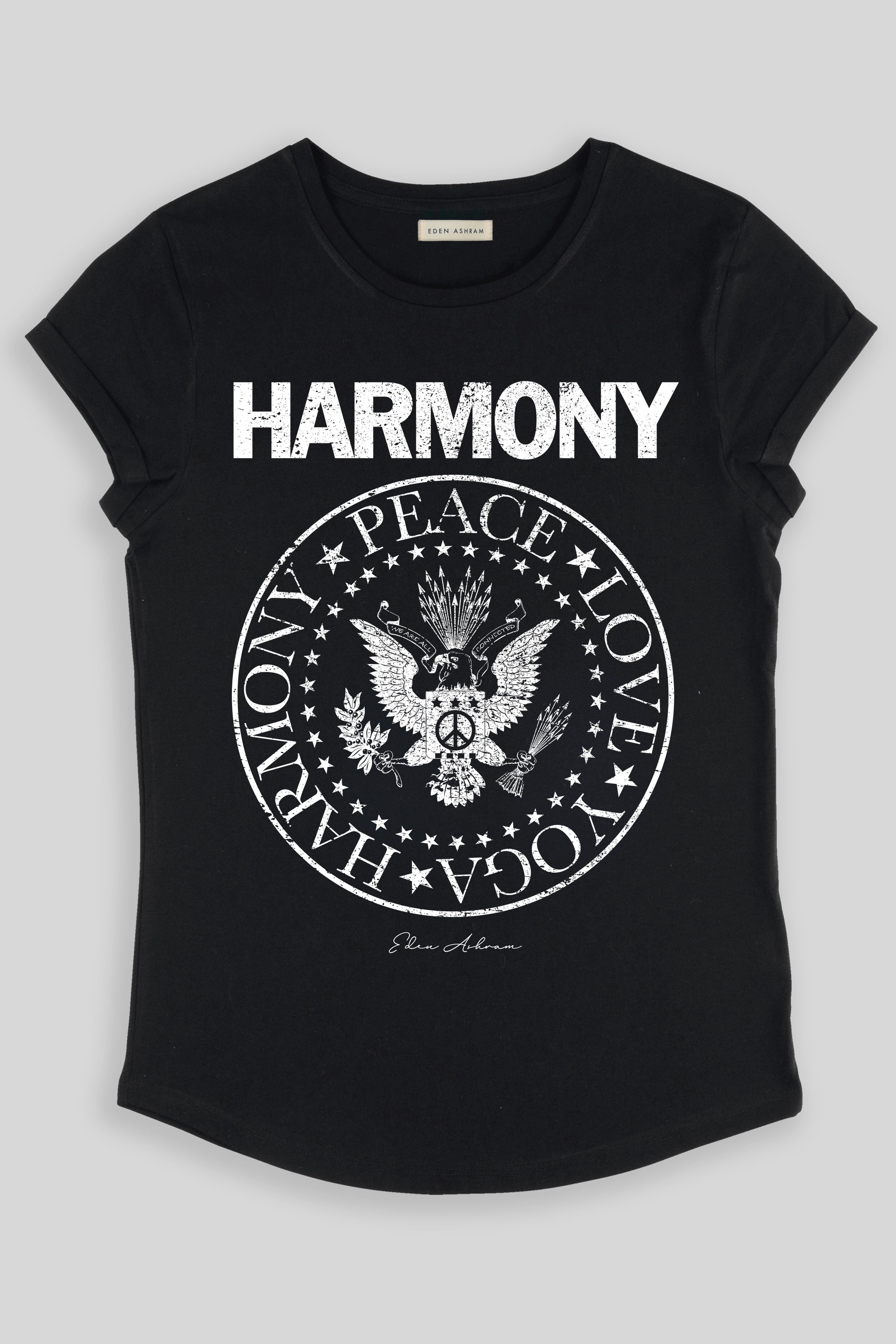 EDEN ASHRAM Harmony Rolled Sleeve Tour T-Shirt Black