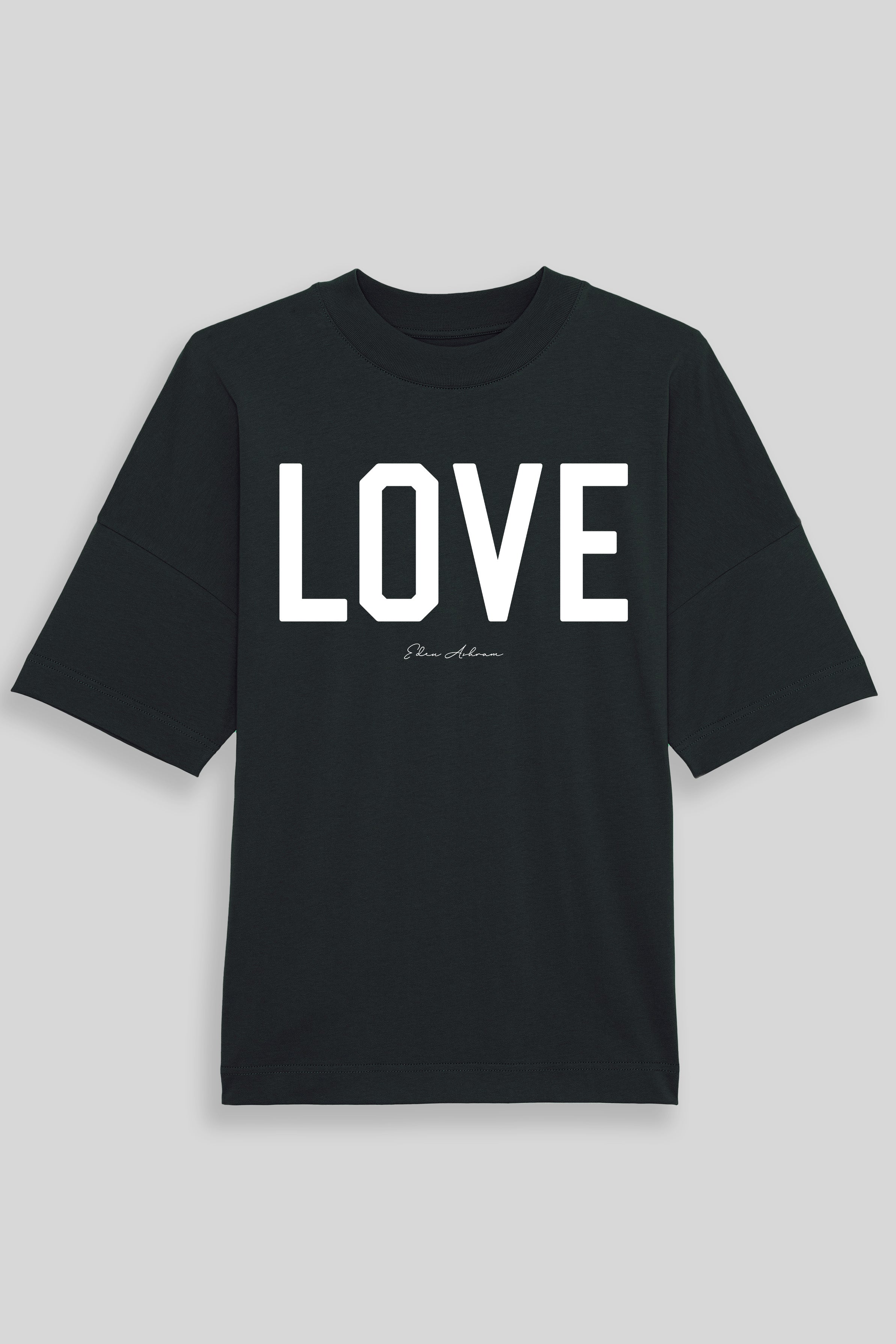 EDEN ASHRAM Love Premium Oversized Organic Dropped Shoulder T-Shirt Black