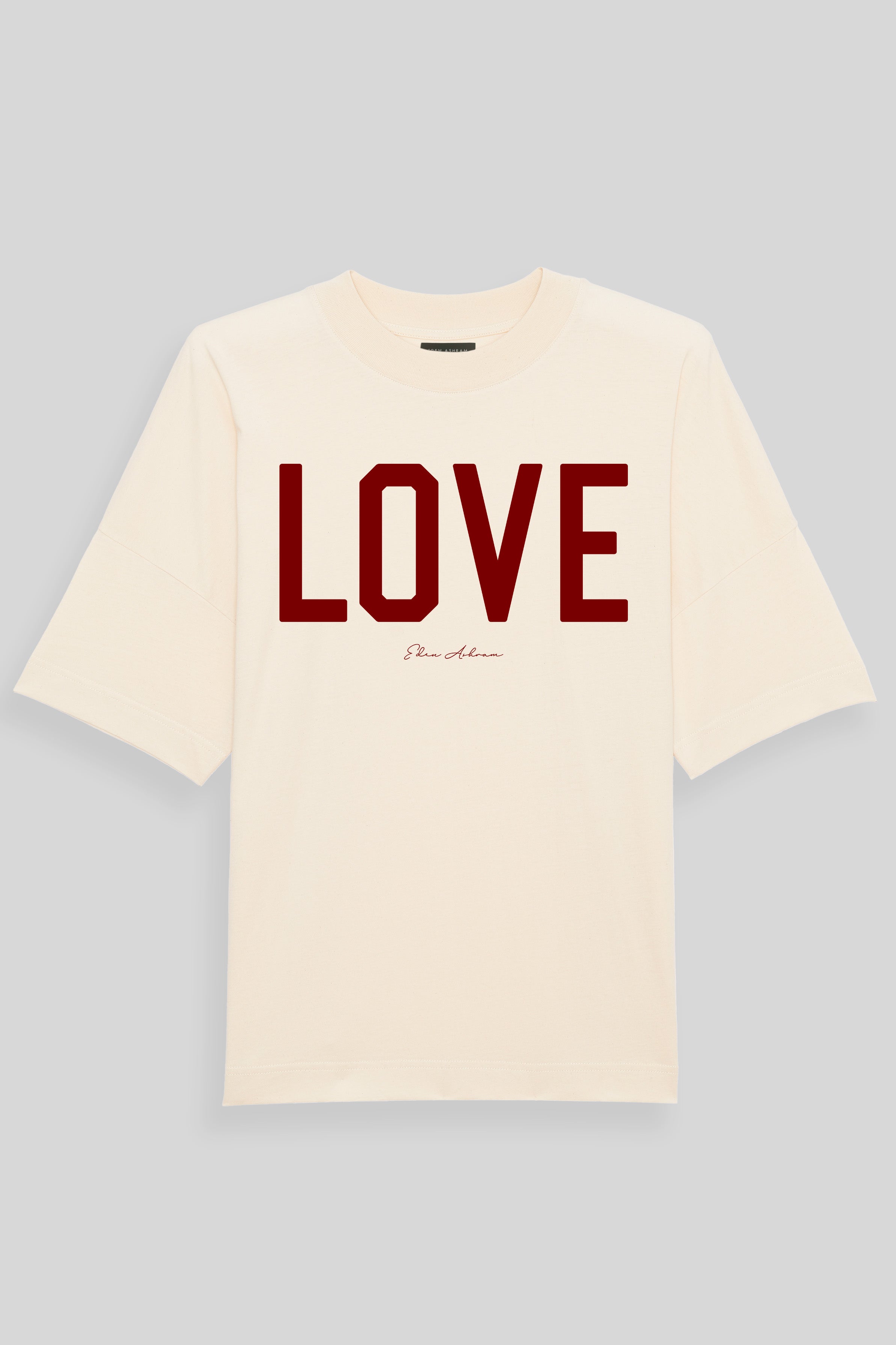 EDEN ASHRAM Love Premium Oversized Organic Dropped Shoulder T-Shirt Natural Raw