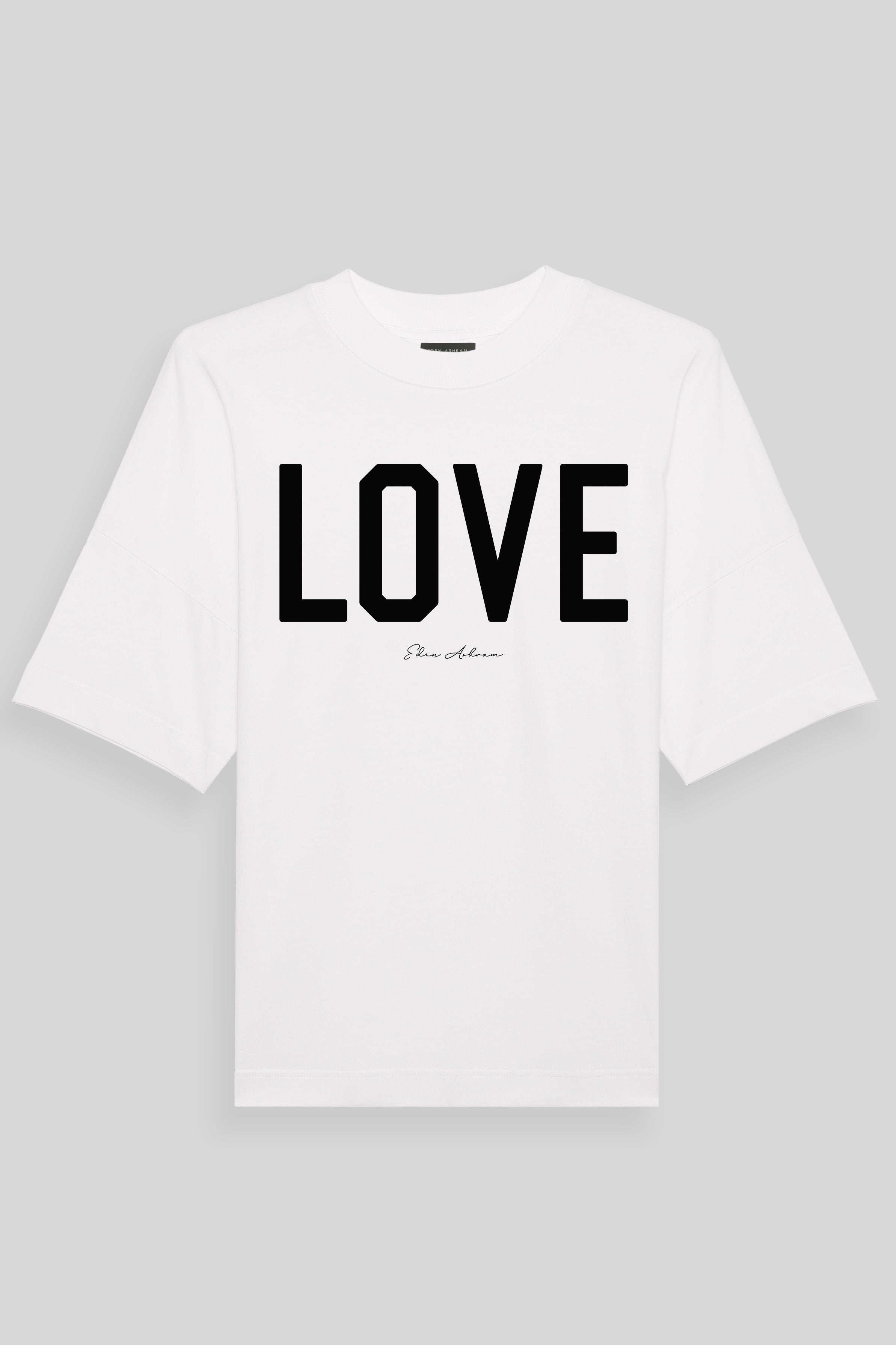 EDEN ASHRAM Love Premium Oversized Organic Dropped Shoulder T-Shirt White