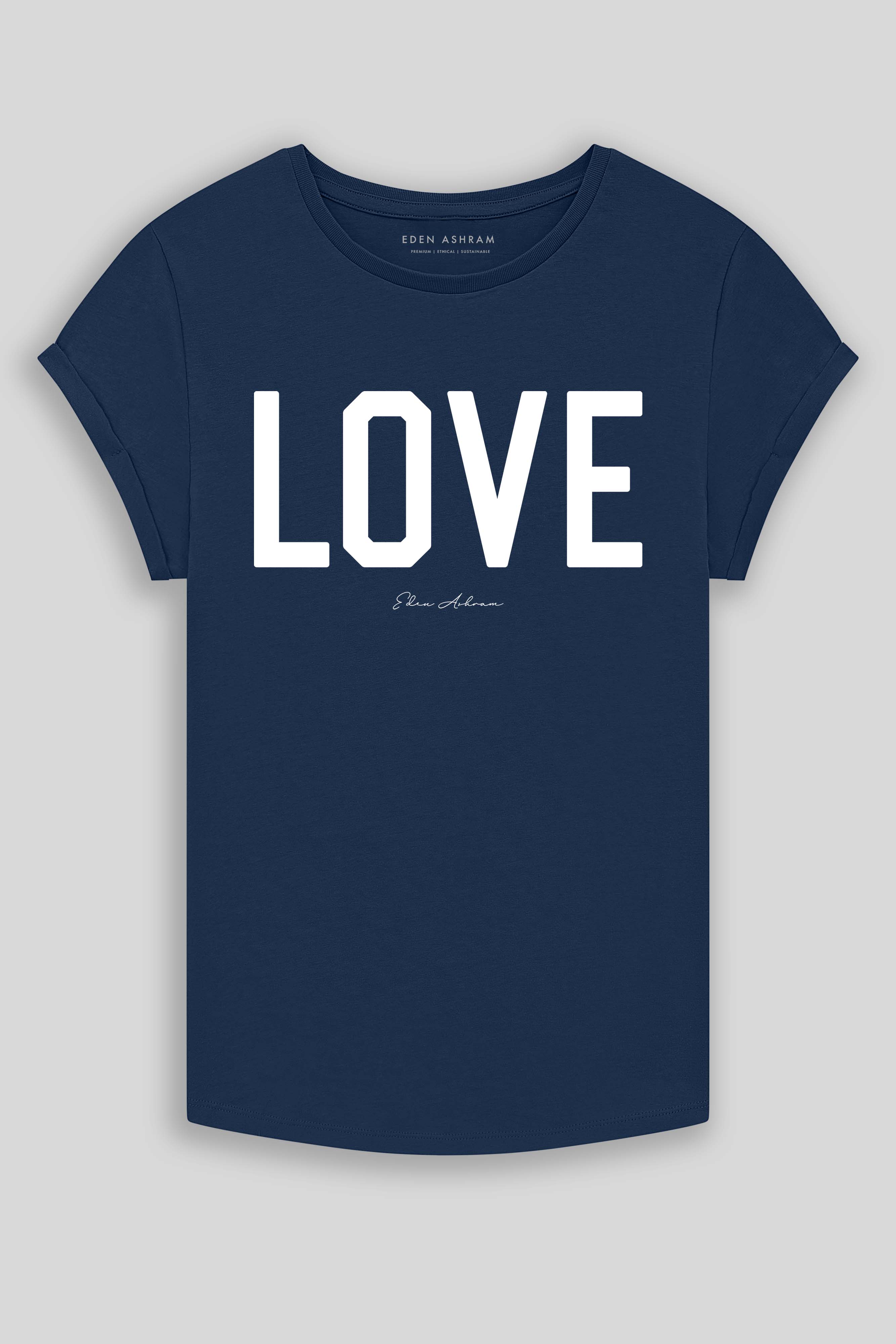 Eden Ashram LOVE Premium Rolled Sleeve T-Shirt French Navy