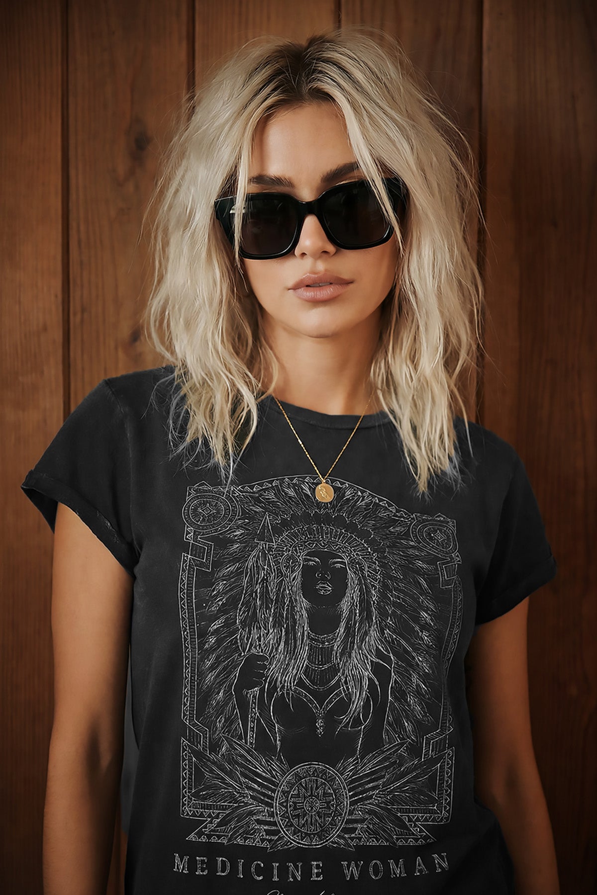 Eden Ashram Medicine Woman Premium Rolled Sleeve T-Shirt