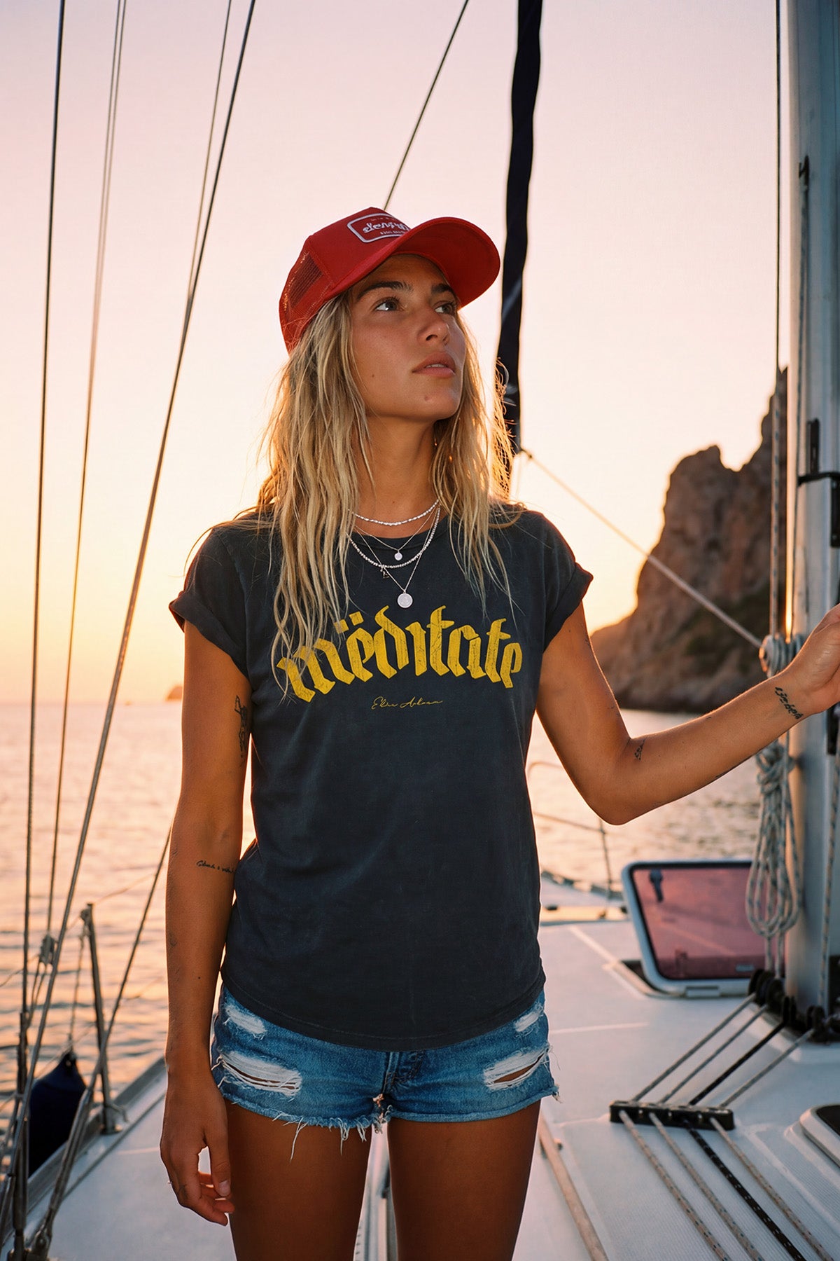 Eden Ashram Meditate Tour Premium Rolled Sleeve T-Shirt