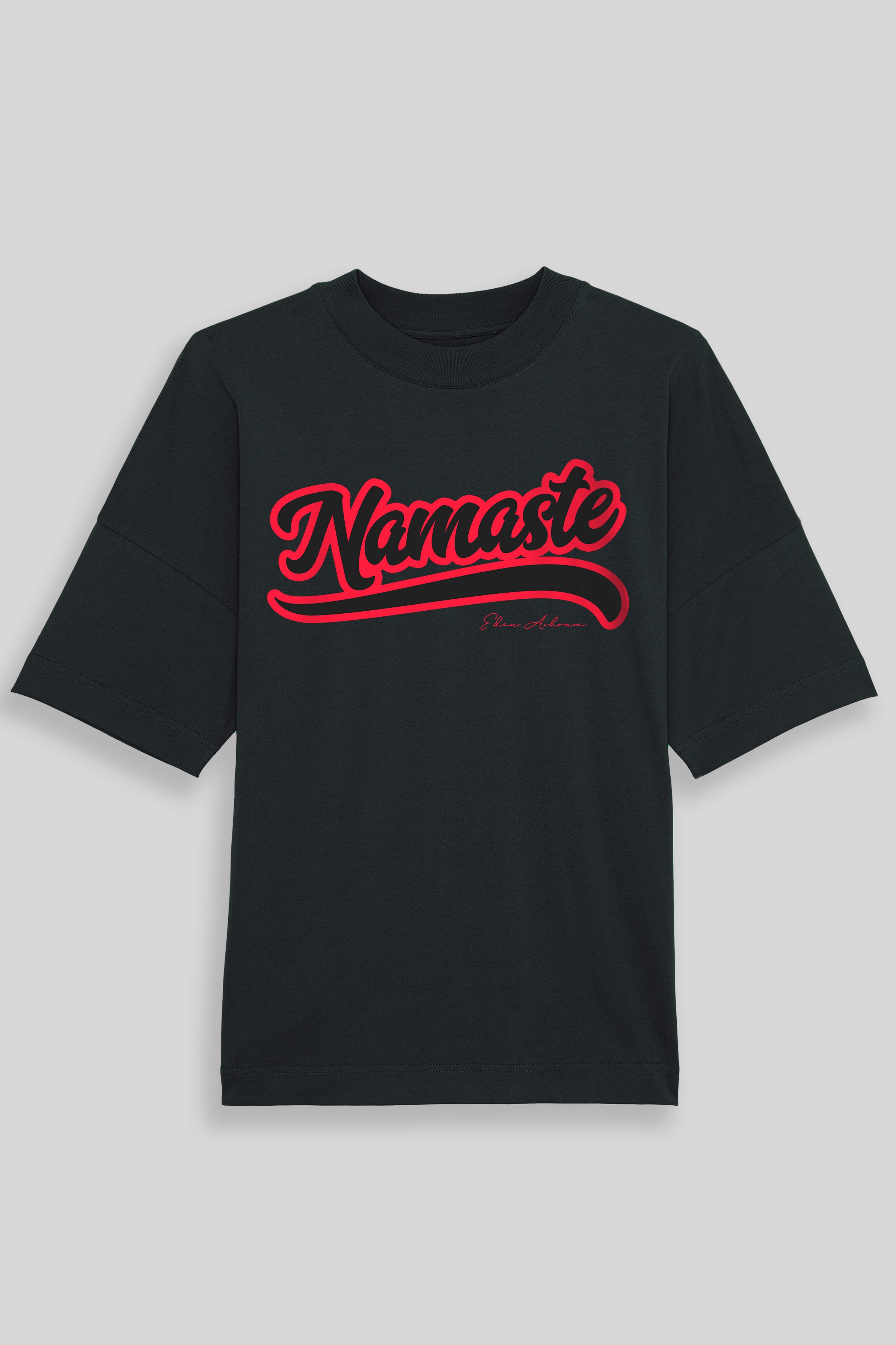 EDEN ASHRAM Namaste Oversized Organic Dropped Shoulder T-Shirt Black