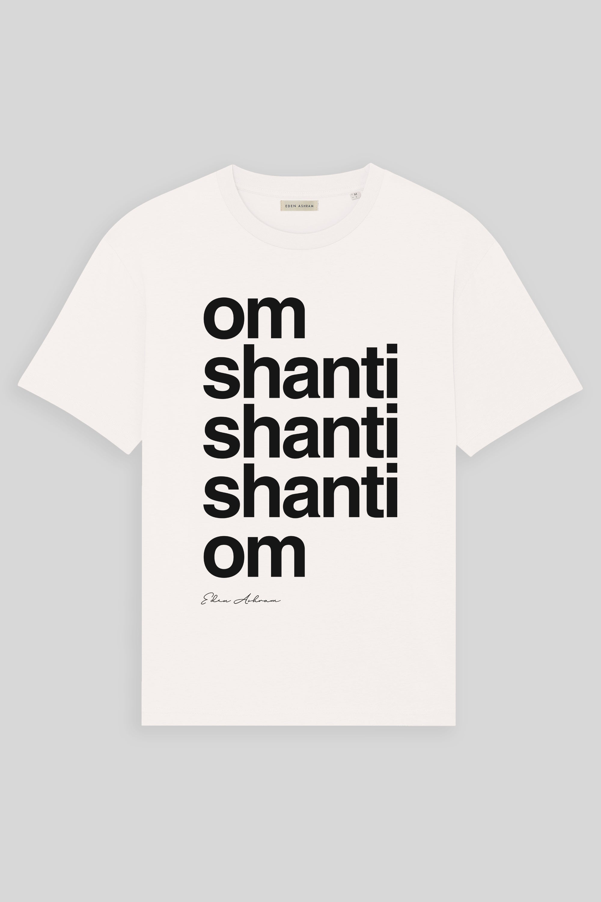 EDEN ASHRAM Om Shanti Premium Relaxed T-Shirt Off White | Black