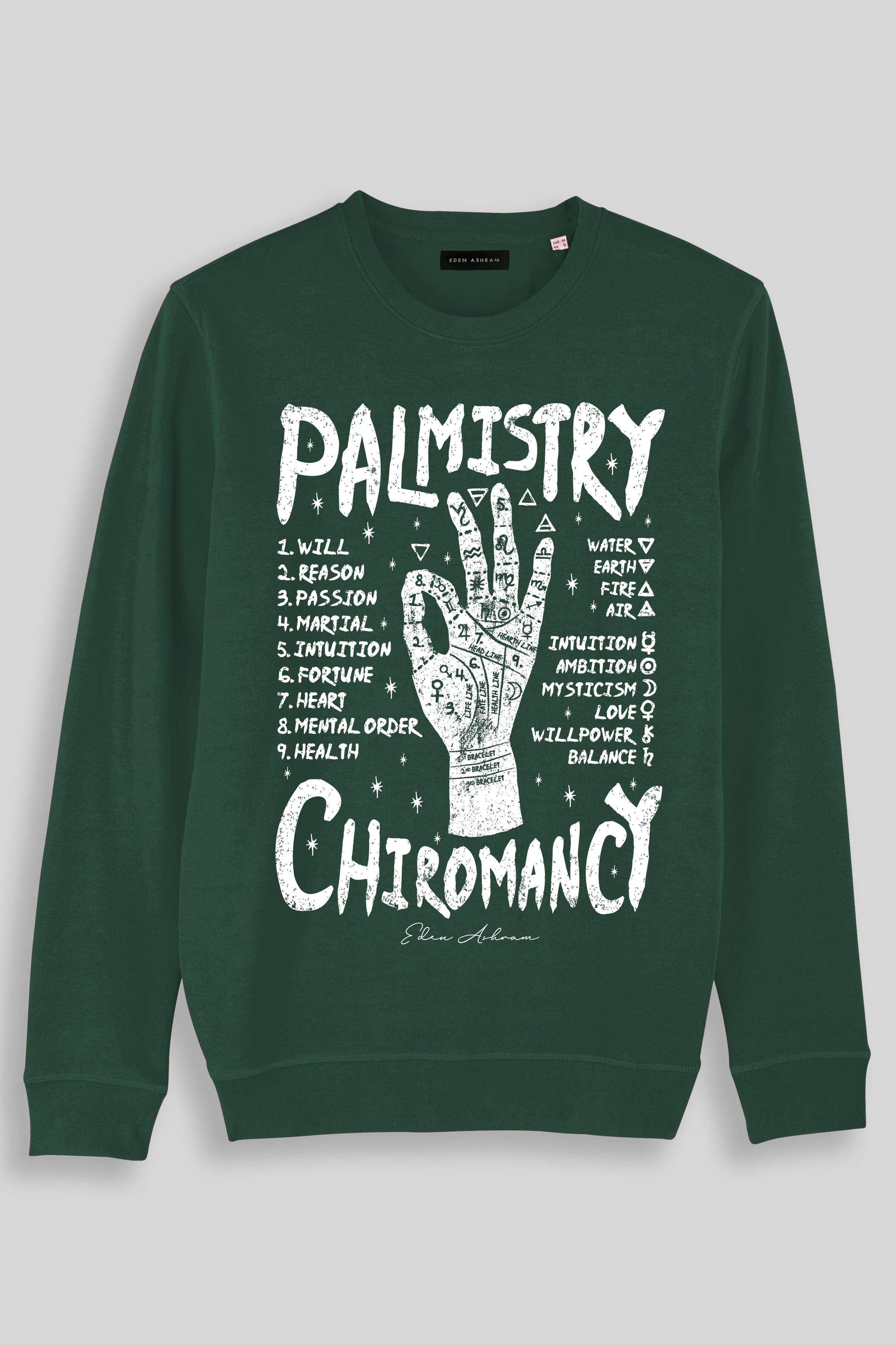 Eden Ashram Palmistry | Chiromancy Premium Crew Neck Sweatshirt Bottle Green