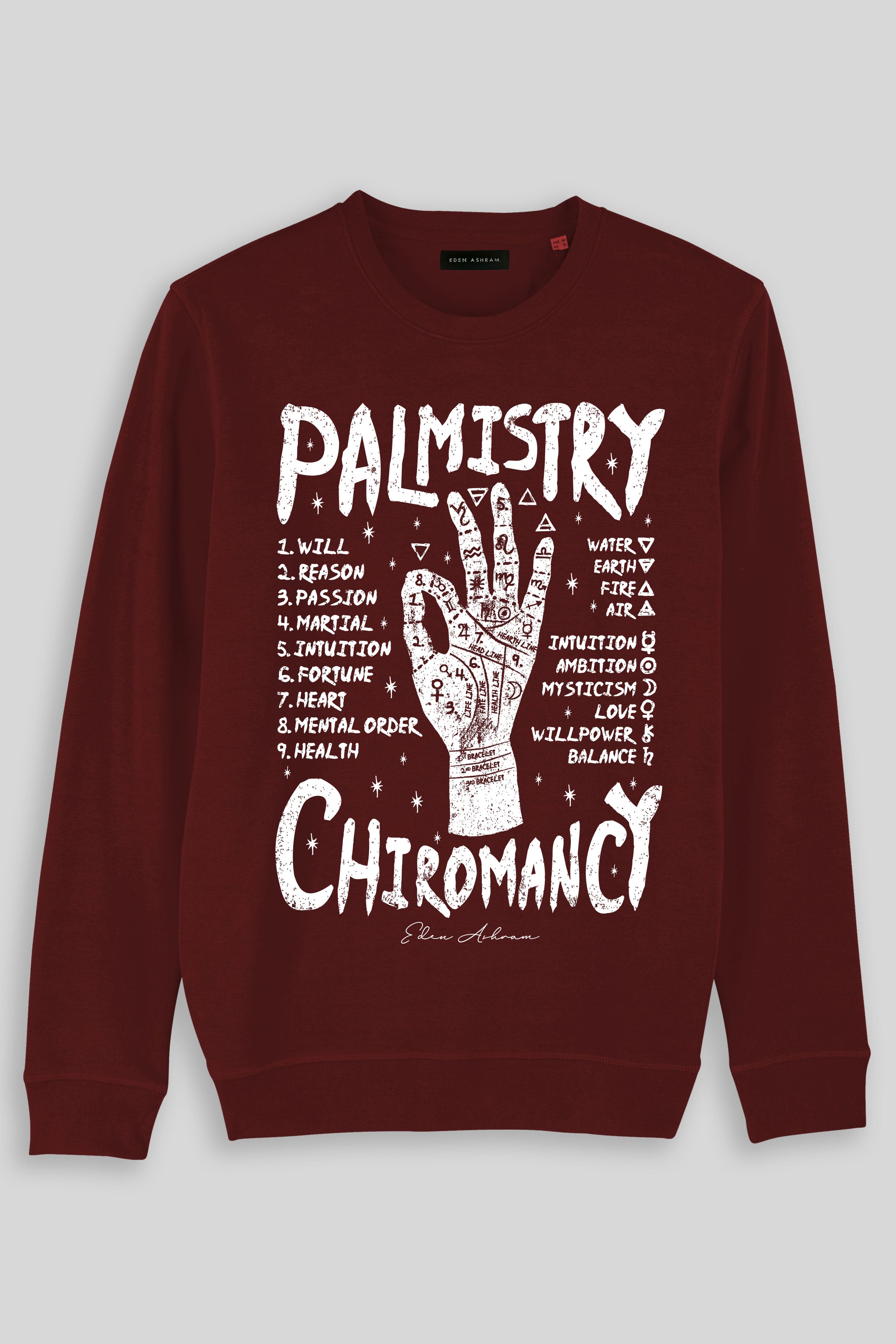 Eden Ashram Palmistry | Chiromancy Premium Crew Neck Sweatshirt Burgundy